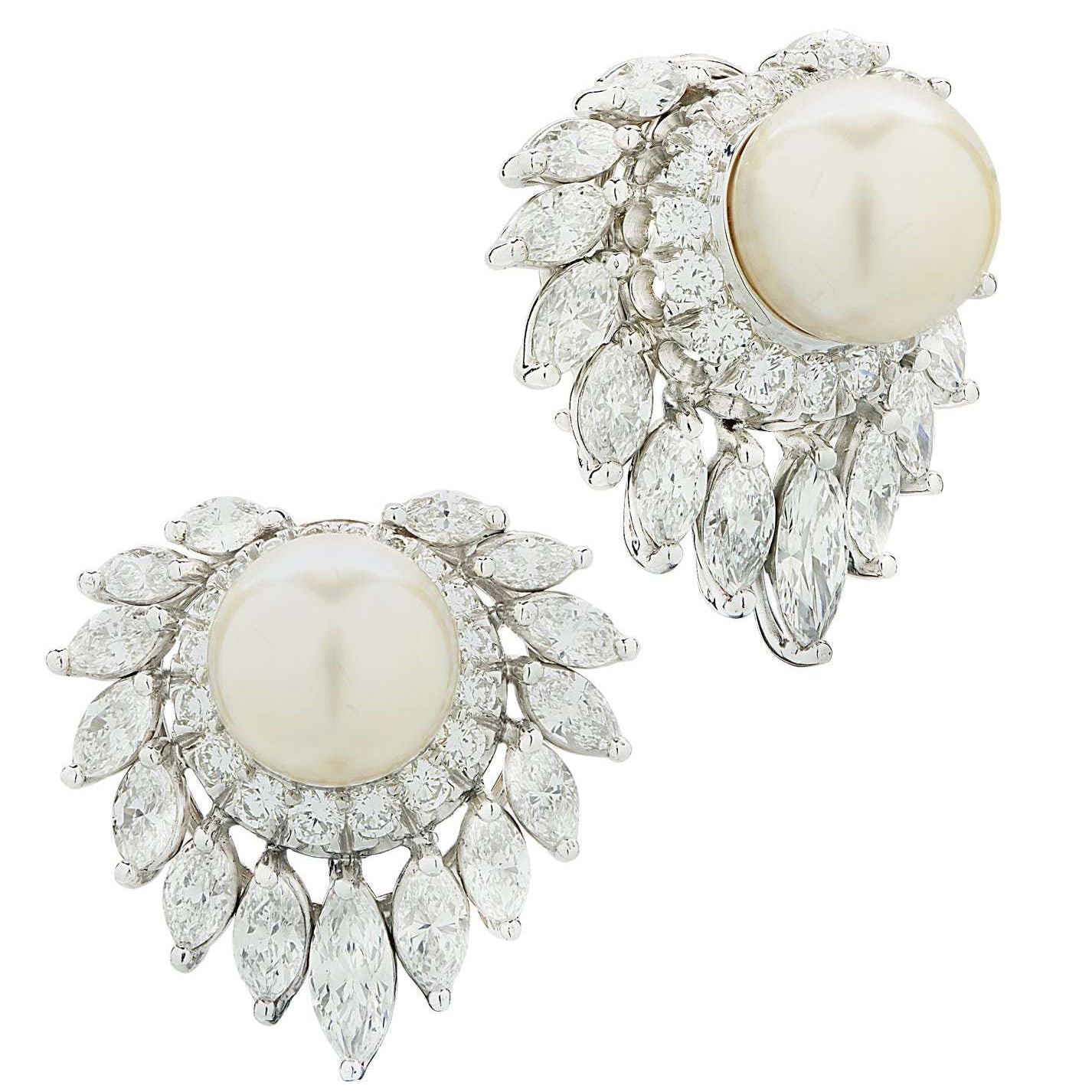 5.40 Carat Diamond and Pearl Ear Clip Earrings -V46507 Vivid Diamonds