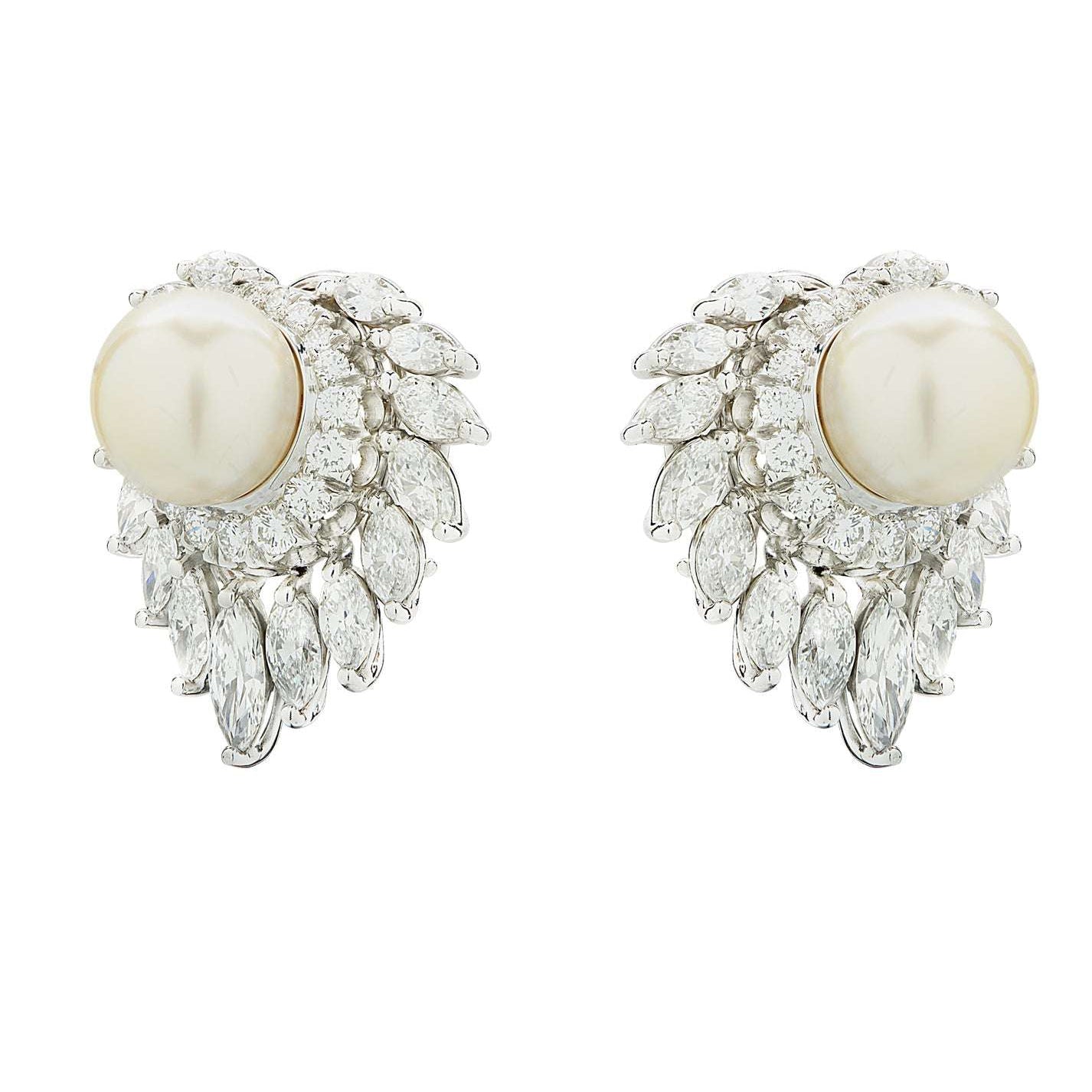 5.40 Carat Diamond and Pearl Ear Clip Earrings -V46507 Vivid Diamonds