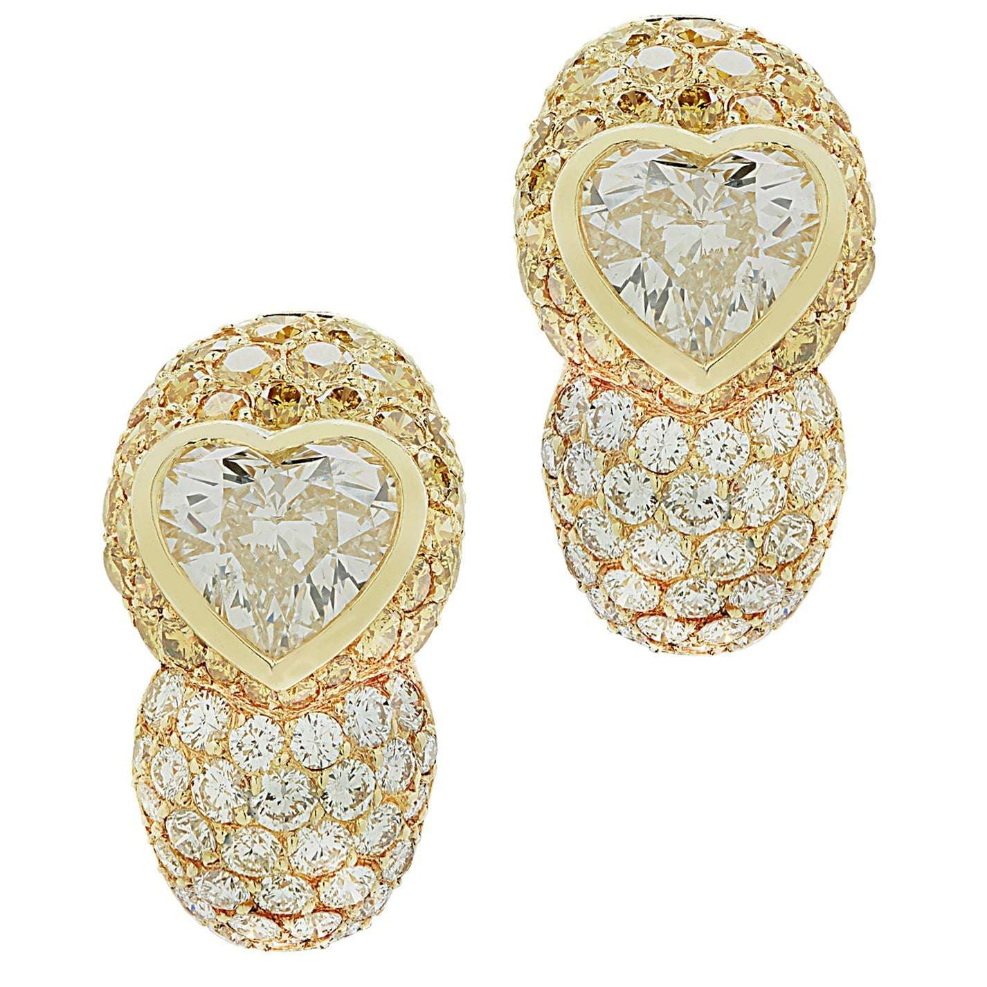 Andre Vassort 4.09 Carat Heart Shape Diamond Bombe Earrings -V46623 Vivid Diamonds