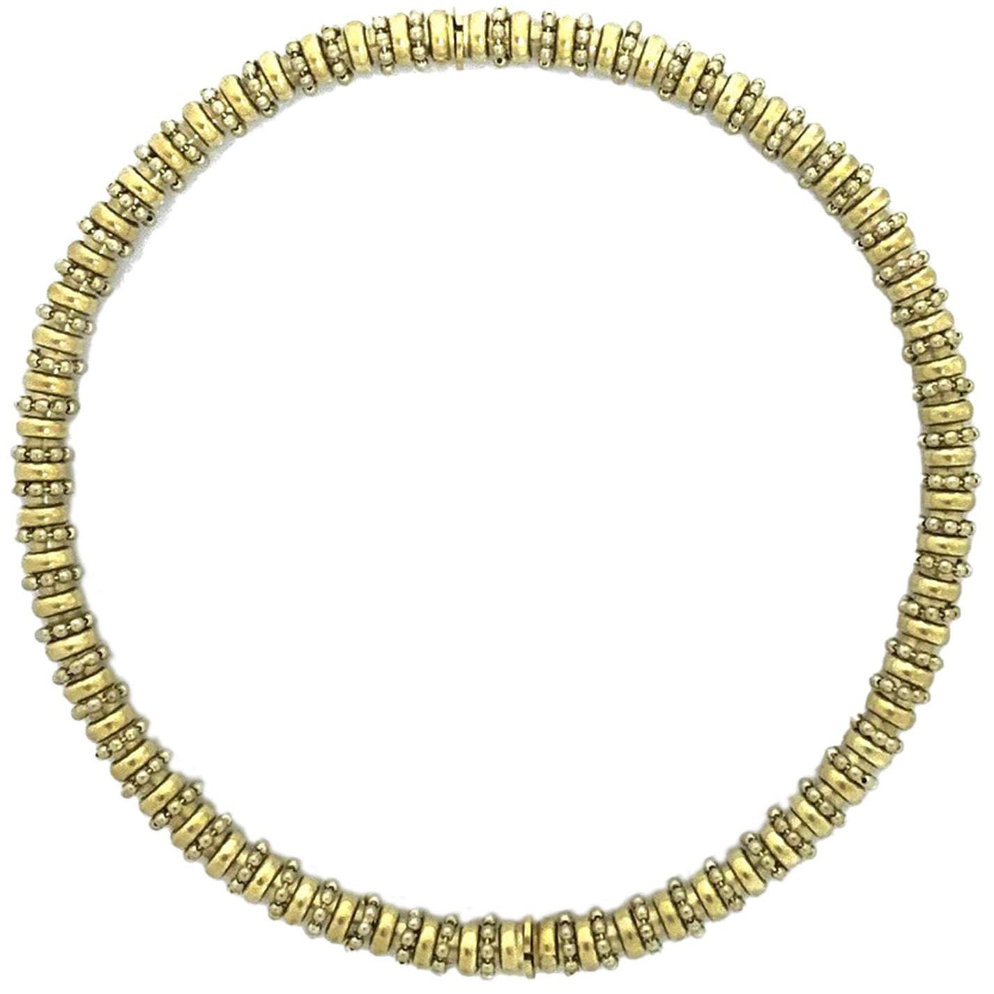Elegant 18K Yellow Gold Bead Necklace by Vivid Diamonds featuring a transformative design, measuring 16 inches and convertible into two stylish bracelets.