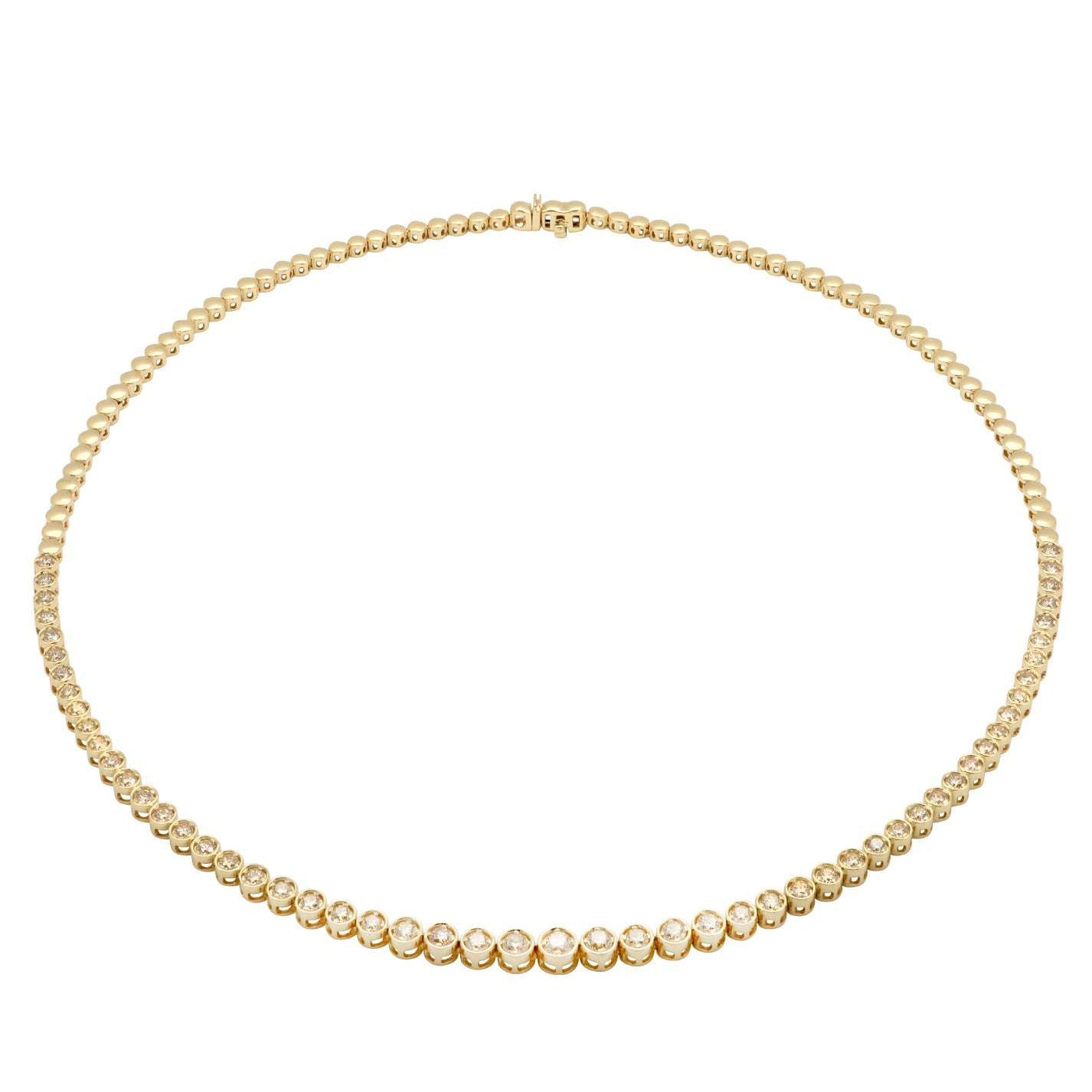 Stunning 14K Yellow Gold Diamond Necklace from Vivid Diamonds, adorned with 55 round brilliant diamonds, totaling 3.49 carats, designed for luxury and sophistication.