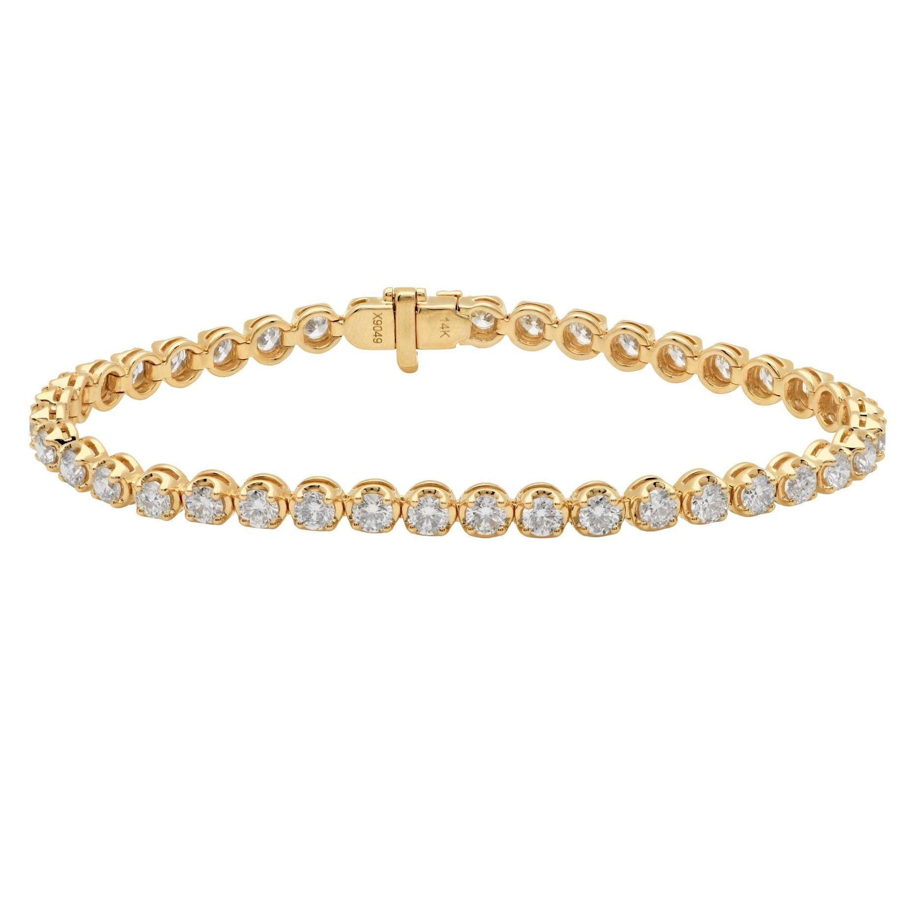 Elegant 14K Yellow Gold Diamond Bracelet with 5.40 carats of Round Brilliant Diamonds, showcasing luxury craftsmanship from Vivid Diamonds.