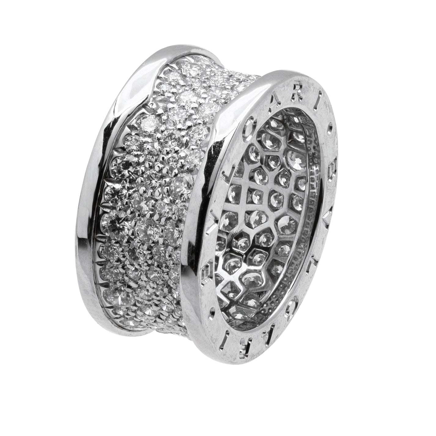 Elegant Bvlgari BZero Diamond Ring with 2.24ct Round Brilliant Diamonds in premium 18K White Gold from Vivid Diamonds, highlighting contemporary artistry and opulence.