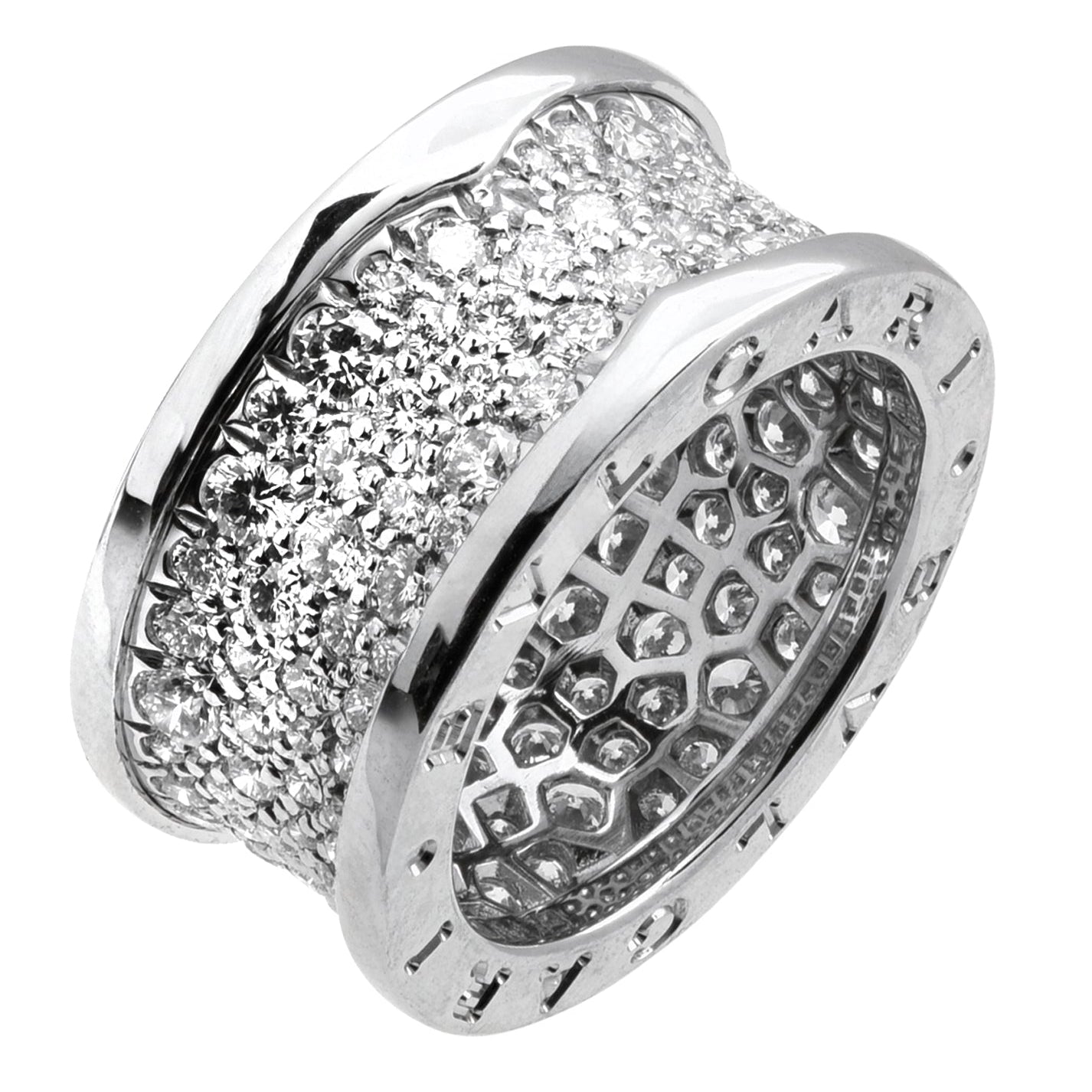 Bvlgari BZero Diamond Ring featuring 2.24ct Round Brilliant Diamonds in 18K White Gold by Vivid Diamonds, showcasing exquisite pave setting and luxurious design.