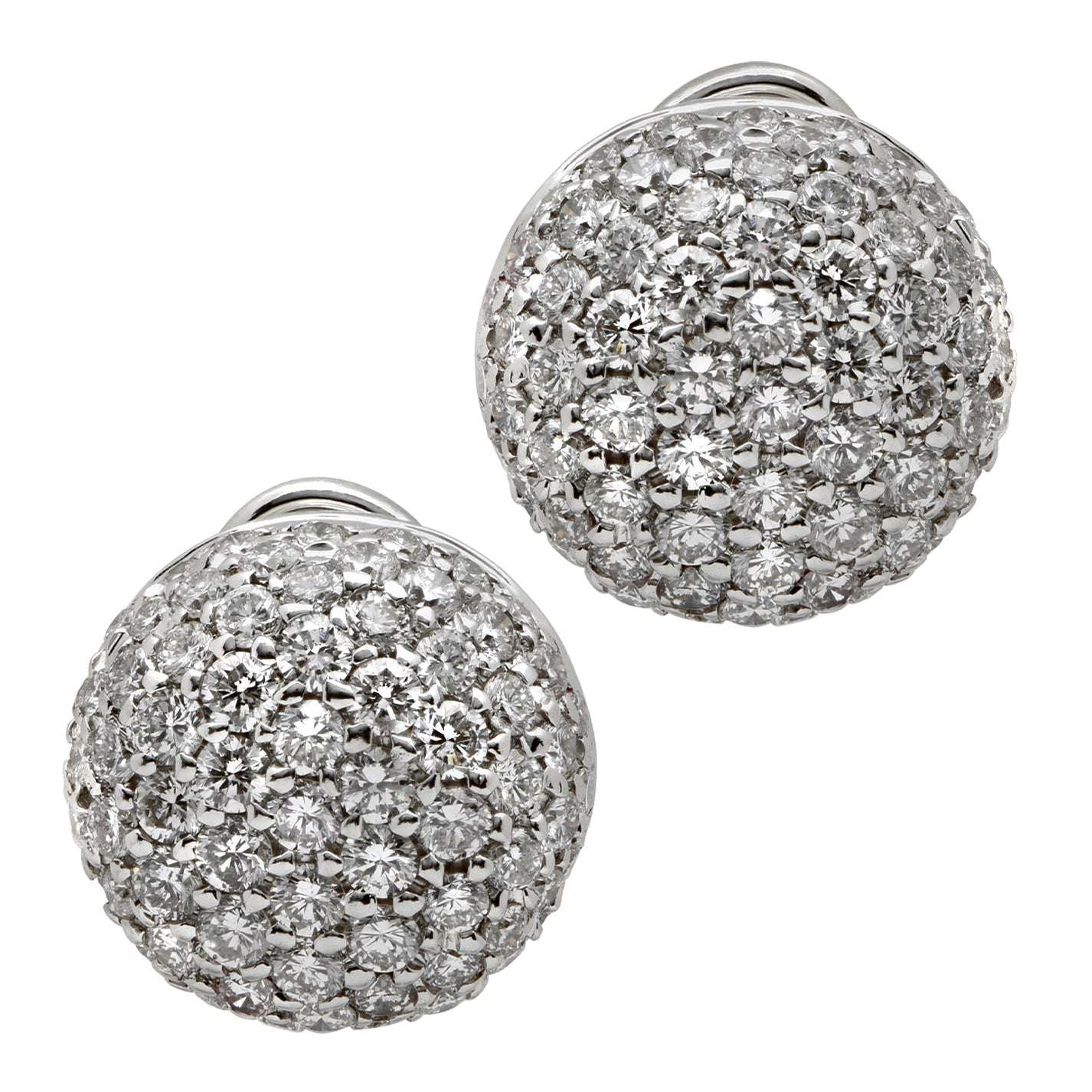Luxurious 3.50 Carat Round Diamond Stud Earrings in 18k White Gold with Pavé Setting by Vivid Diamonds, showcasing a stunning dome-style design adorned with multiple round brilliant diamonds.