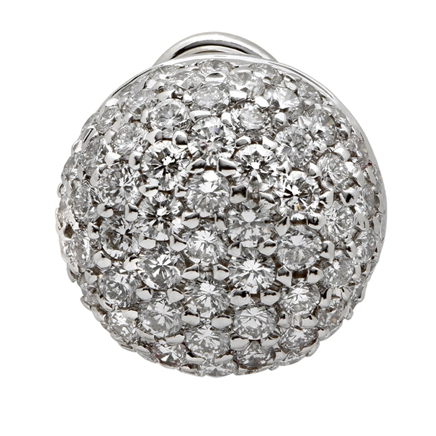 Close-up view of the exquisite 3.50 Carat Round Diamond Stud Earring in 18k White Gold with Pavé Setting by Vivid Diamonds, highlighting the brilliant cut diamonds and intricate craftsmanship.
