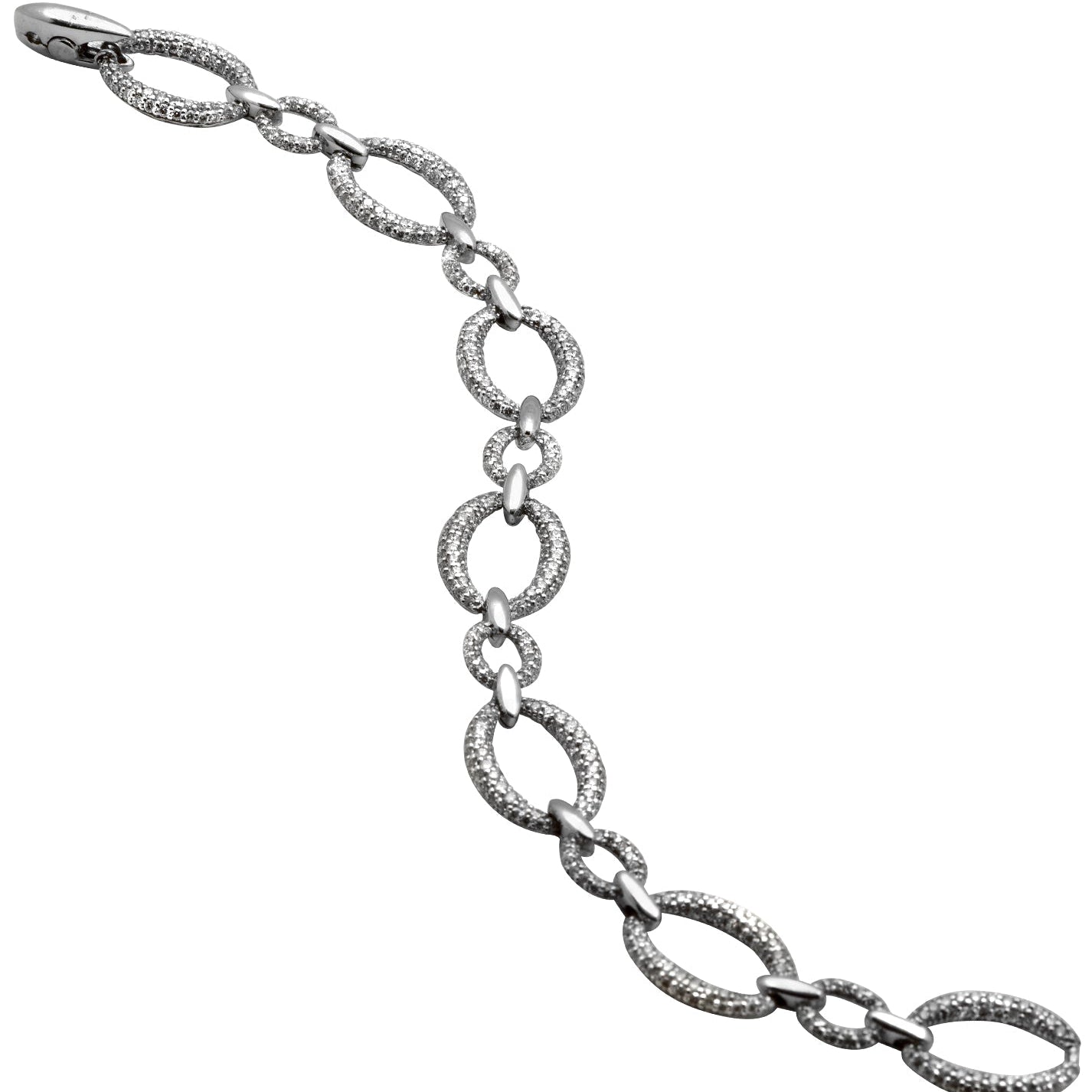 14K White Gold Diamond Bracelet by Vivid Diamonds featuring a stunning open-link design adorned with round brilliant-cut diamonds, blending elegance and luxury.