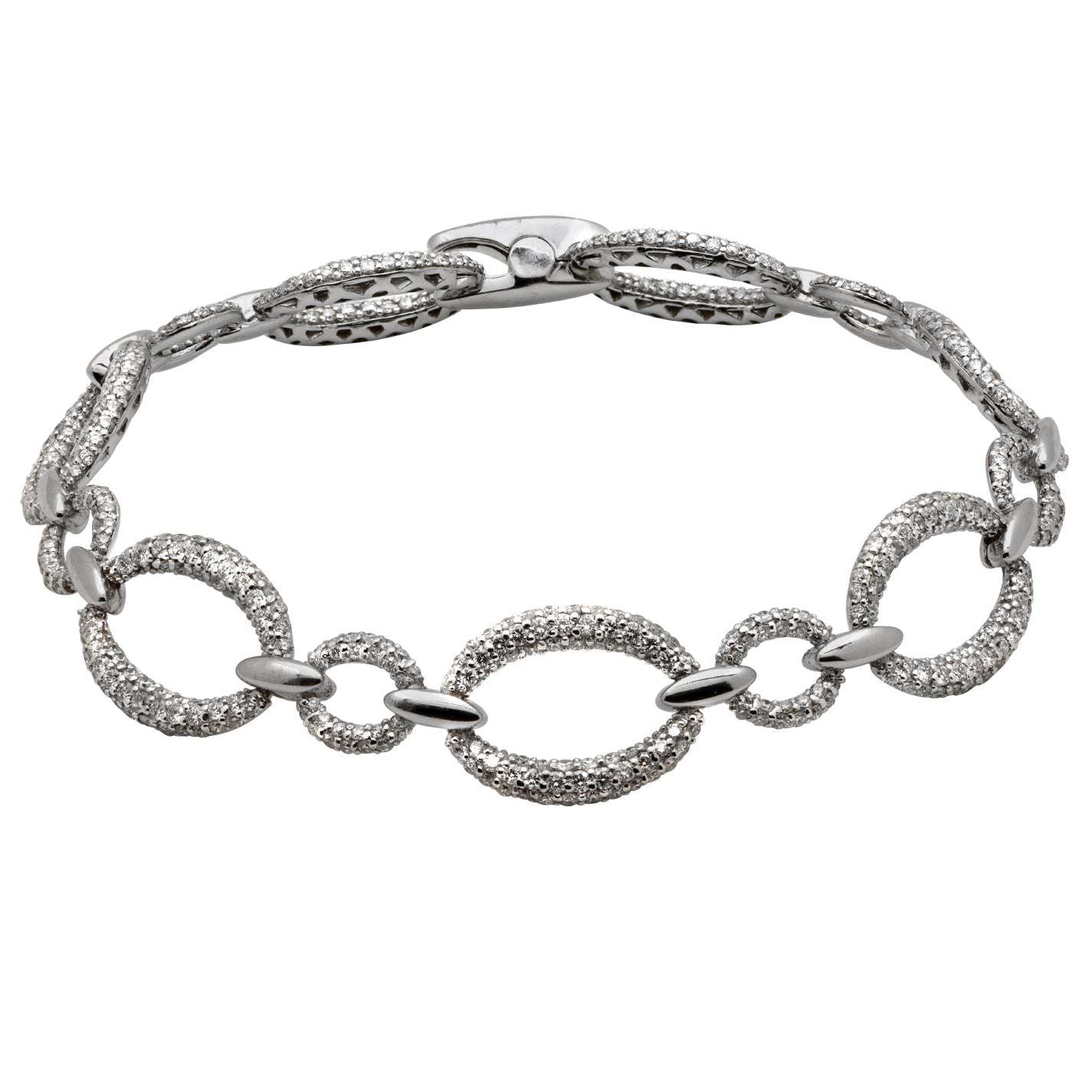Exquisite 14K White Gold Diamond Bracelet by Vivid Diamonds showcasing intricate craftsmanship with sparkling round brilliant-cut diamonds, perfect for any occasion.