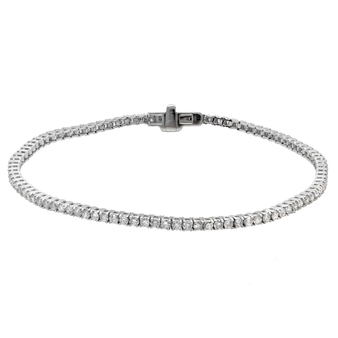 A stunning view of the 14K White Gold Diamond Bracelet by Vivid Diamonds, featuring 93 diamonds with a total weight of 2.30 carats. This bracelet radiates elegance and luxury, perfect for any occasion.