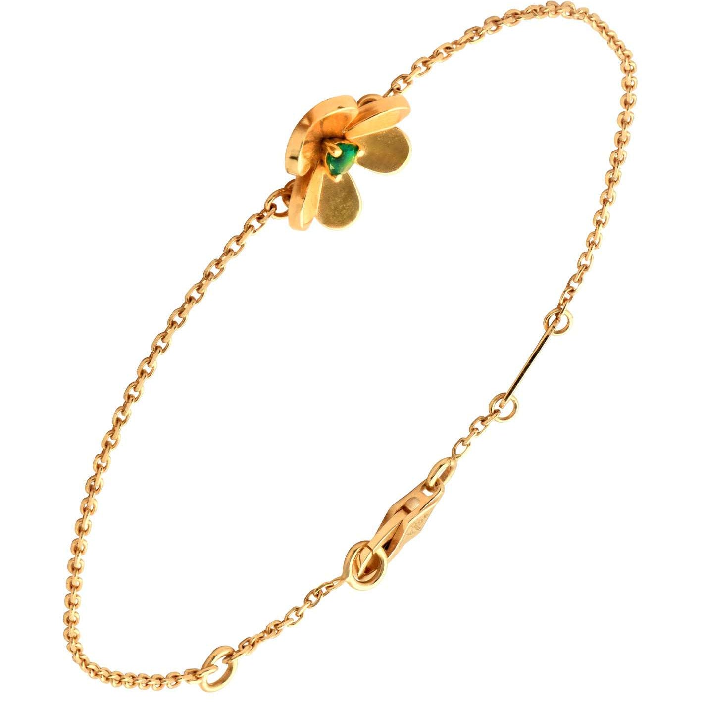 Van Cleef & Arpels 18k Yellow Gold Emerald Bracelet – V47849 featuring a delicate floral design with a vivid emerald accent, crafted by Vivid Diamonds.