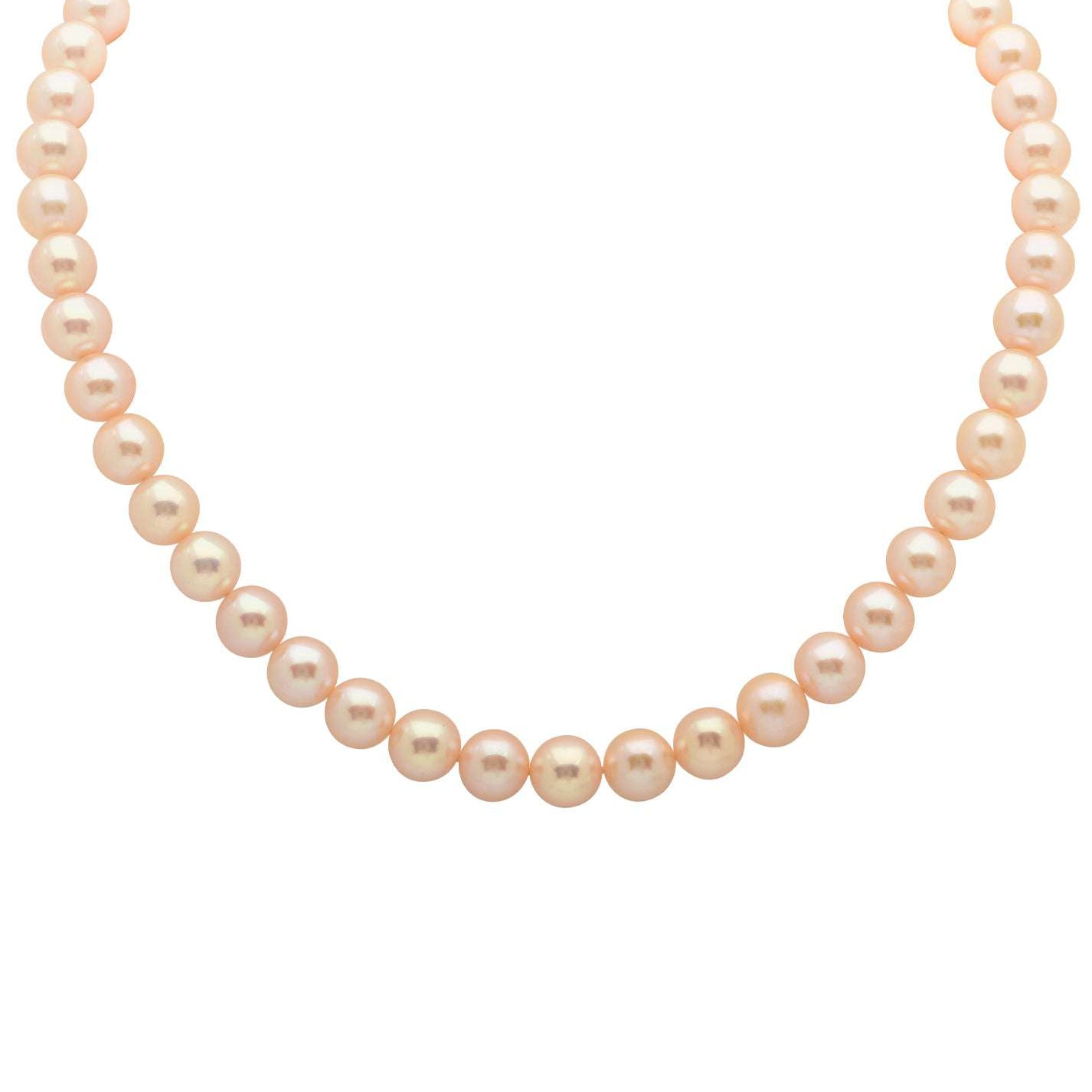 Elegant Pearl Necklace featuring a radiant strand of pearls complemented by a stunning 18K yellow gold heart clasp, a luxurious design by Vivid Diamonds.