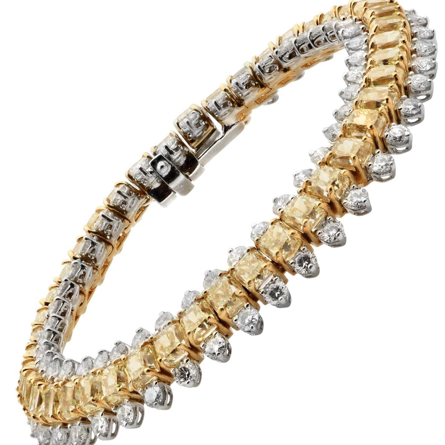 Side view of the VIVID Color Diamond Bracelet, meticulously crafted with a blend of fancy yellow and white diamonds in 18K gold and platinum, epitomizing luxury and sophistication by Vivid Diamonds.