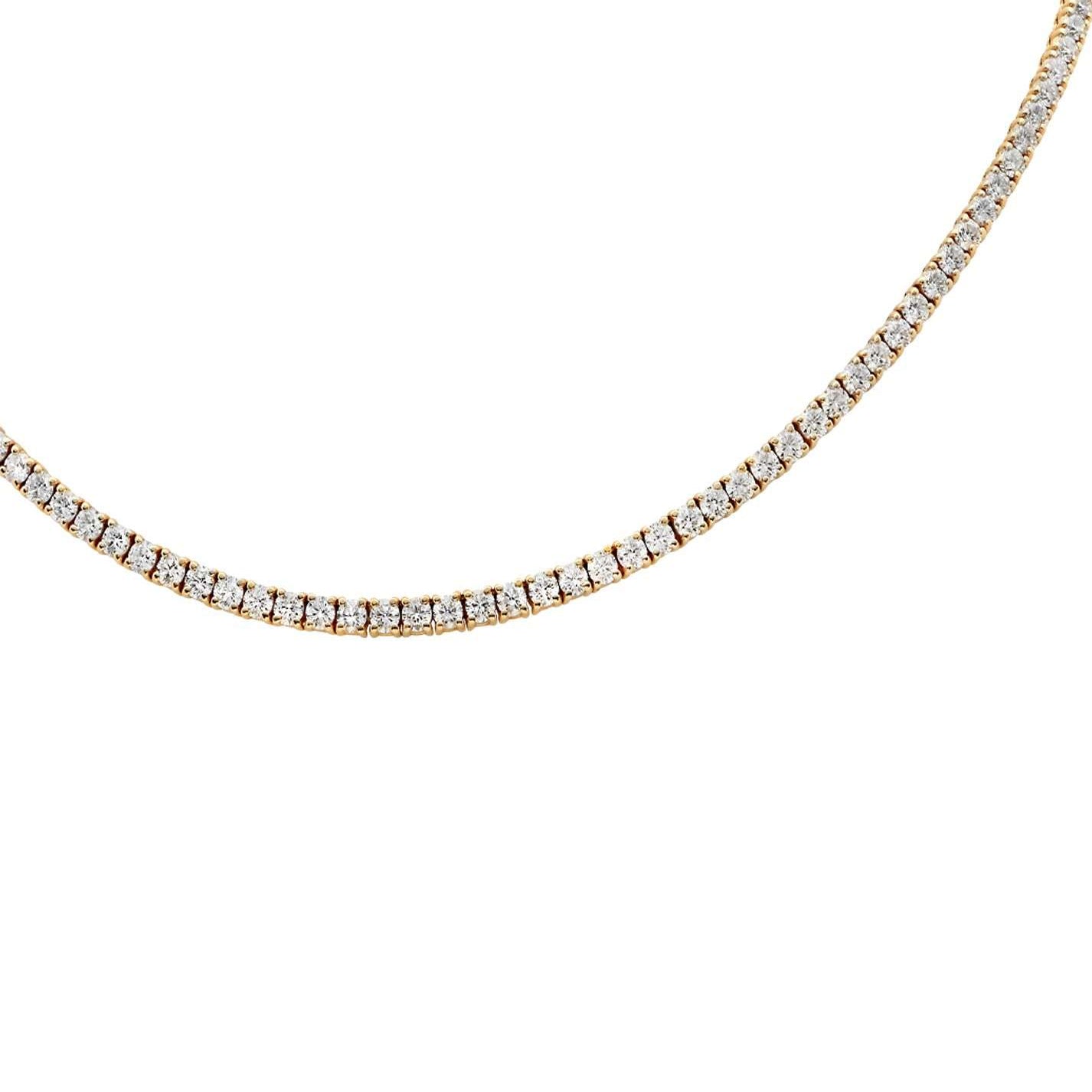 Close-up view of the stunning 10.41 Carat Round Diamond Necklace in 14k Yellow Gold by Vivid Diamonds, highlighting its luxurious craftsmanship and brilliance.