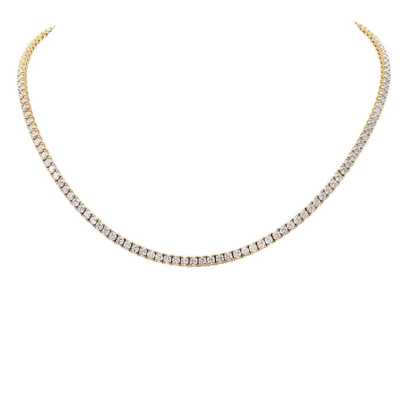 Radiant 10.41 Carat Round Diamond Necklace in 14k Yellow Gold by Vivid Diamonds, showcasing its elegant design adorned with sparkling diamonds.