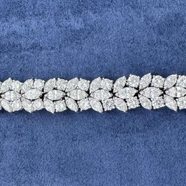 Stunning Piranessi 20Ct Diamond Bracelet by Vivid Diamonds, featuring a luxurious design in 18K white gold with marquise and round brilliant cut diamonds, showcasing exquisite craftsmanship and brilliance.