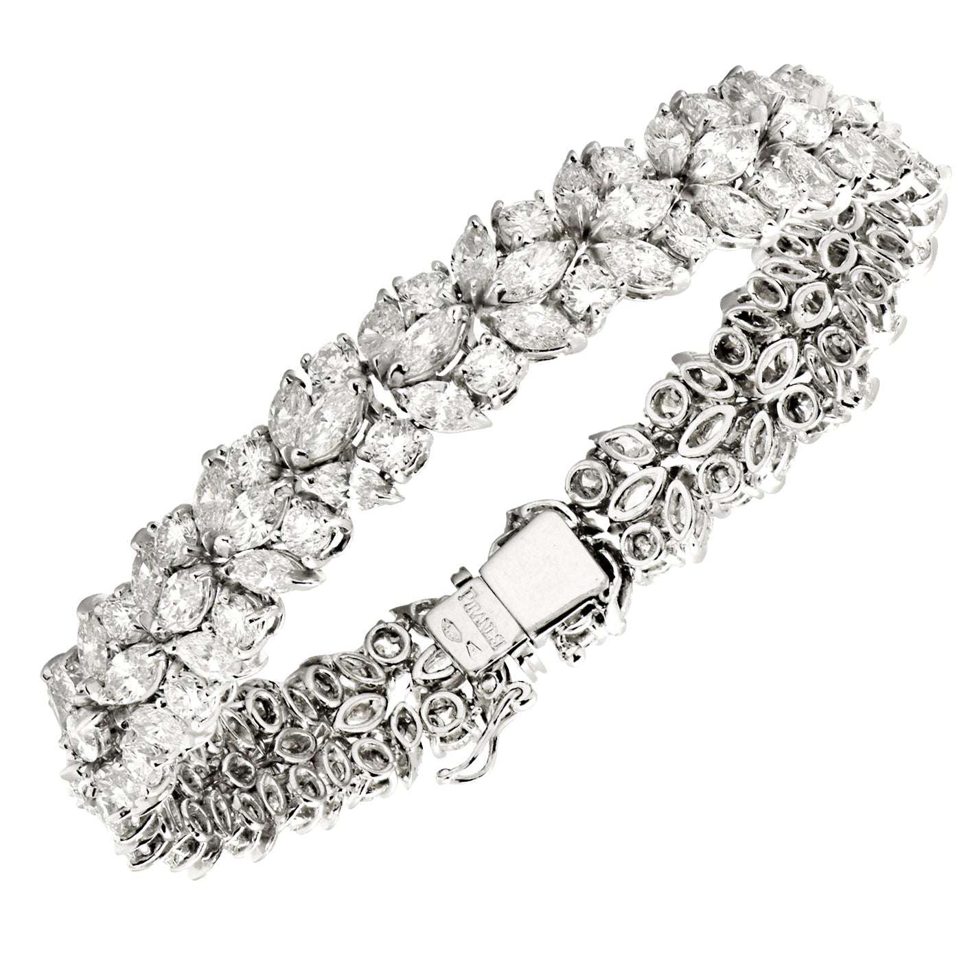 Exquisite Piranessi 20Ct Diamond Bracelet in 18K White Gold by Vivid Diamonds featuring dazzling marquise and round brilliant cut diamonds, showcasing luxury and elegance.