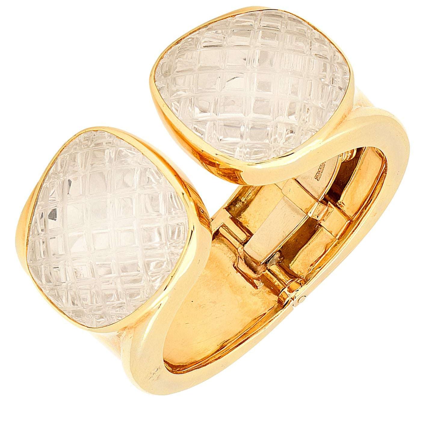 David Webb 18K Yellow Gold & Platinum Rock Crystal Cuff Bangle – V48551 Vivid Diamonds