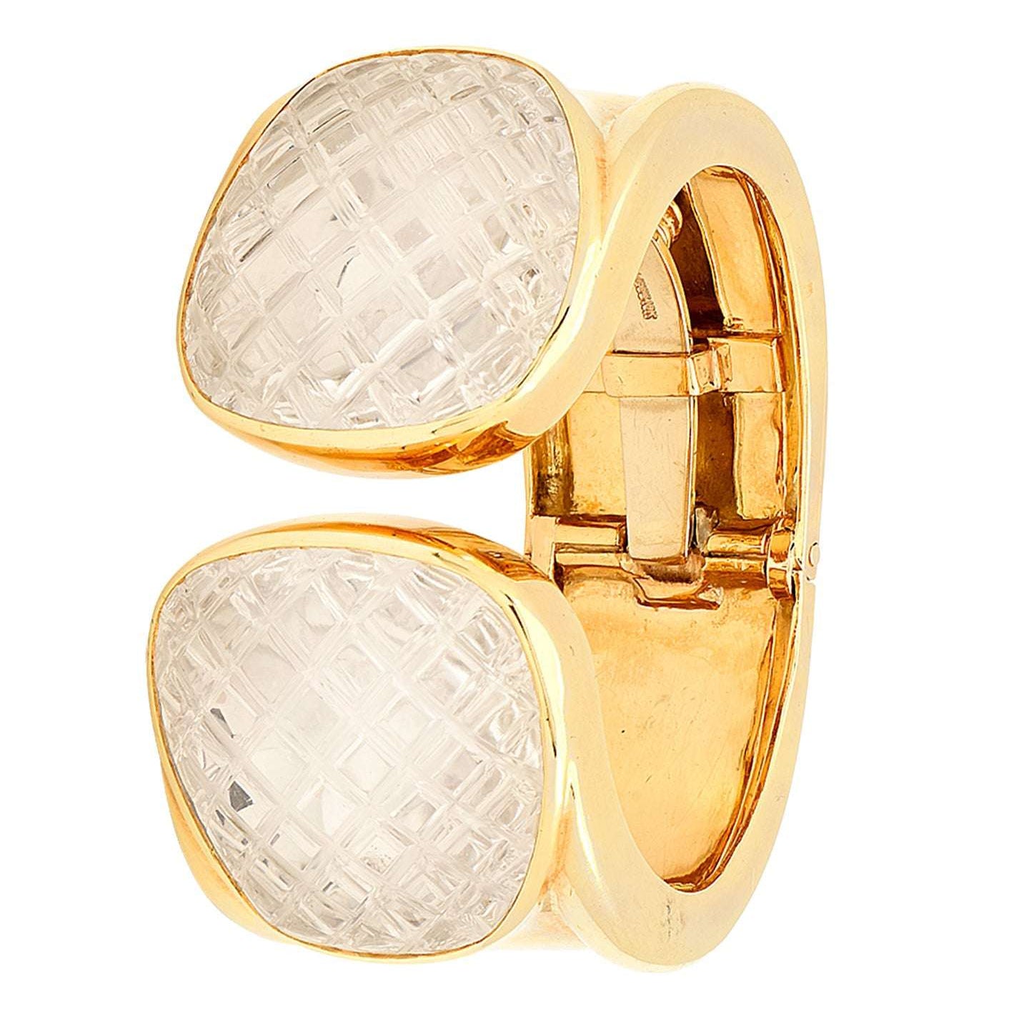 David Webb 18K Yellow Gold & Platinum Rock Crystal Cuff Bangle – V48551 Vivid Diamonds