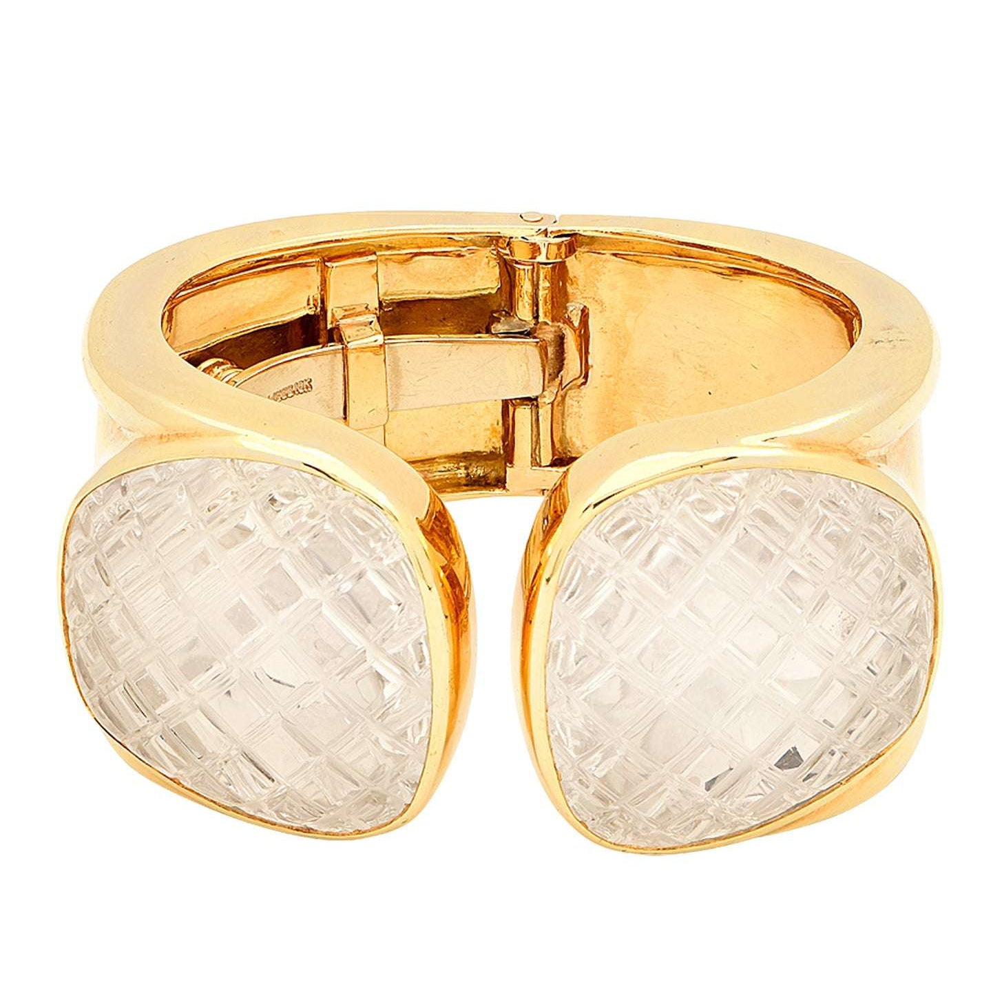 David Webb 18K Yellow Gold & Platinum Rock Crystal Cuff Bangle – V48551 Vivid Diamonds