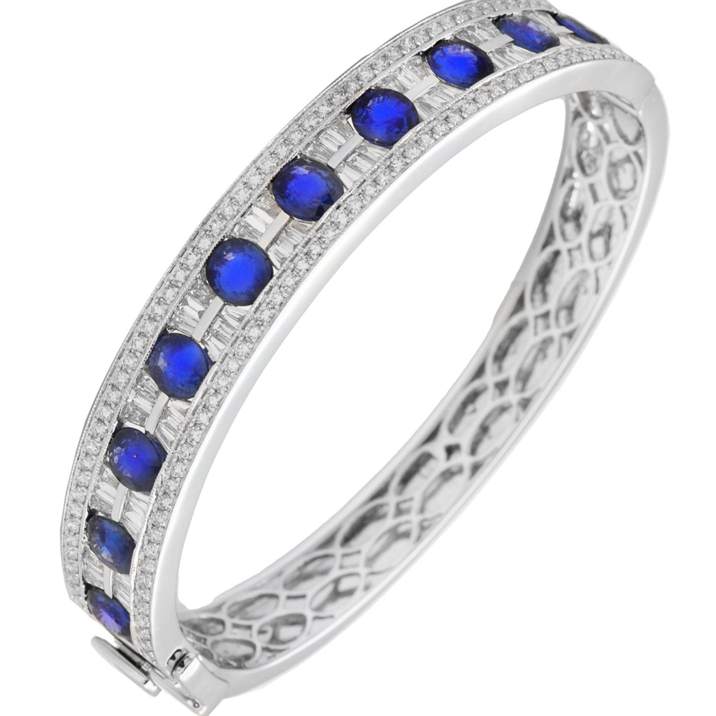 Exquisite 8.08ct Sapphire & 3.36ct Diamond Bracelet in White Gold by Vivid Diamonds, showcasing vibrant blue sapphires and sparkling diamonds, radiating luxury and elegance.