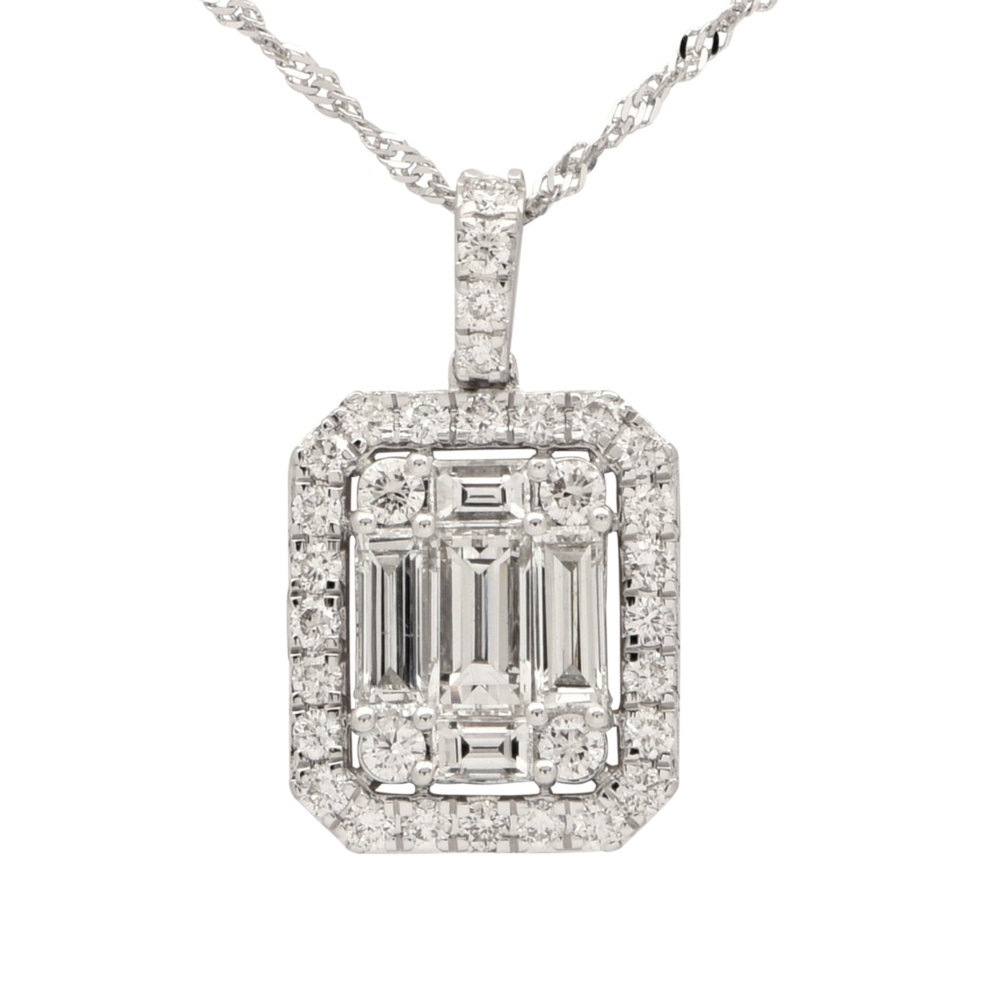 Elegant 1.85 Carat Diamond Pendant Necklace in 14K White Gold featuring a sophisticated geometric design by Vivid Diamonds.