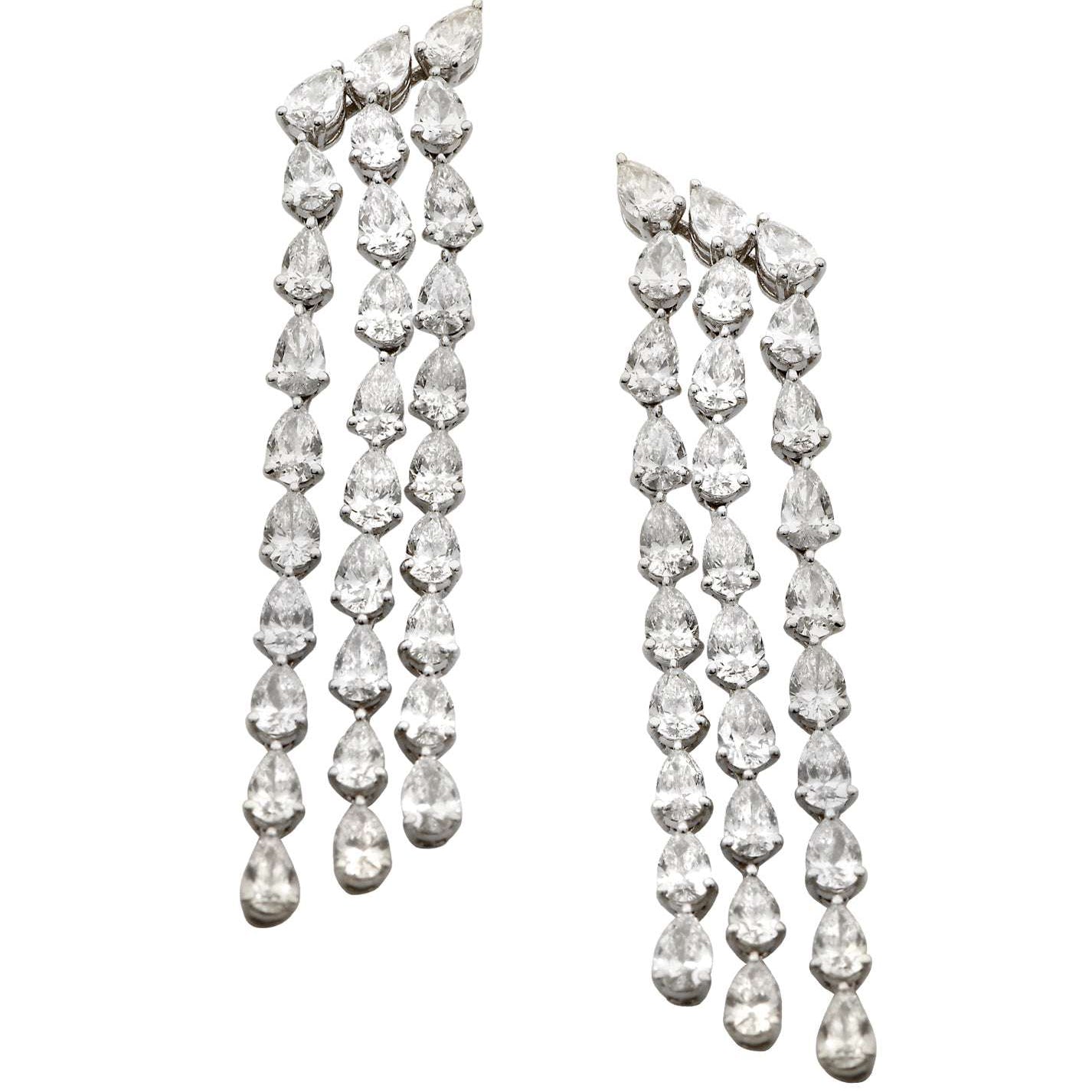 Exquisite 60 Pear-Shaped Diamond Chandelier Earrings in 18K White Gold by Vivid Diamonds - 6.20ct, showcasing a stunning arrangement of sparkling diamonds for a luxurious look.
