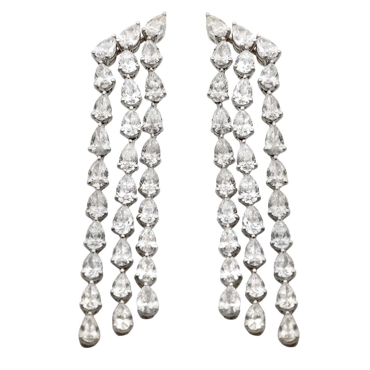 Elegant 60 Pear-Shaped Diamond Chandelier Earrings in 18K White Gold from Vivid Diamonds - 6.20ct, featuring a glamorous design perfect for special occasions.
