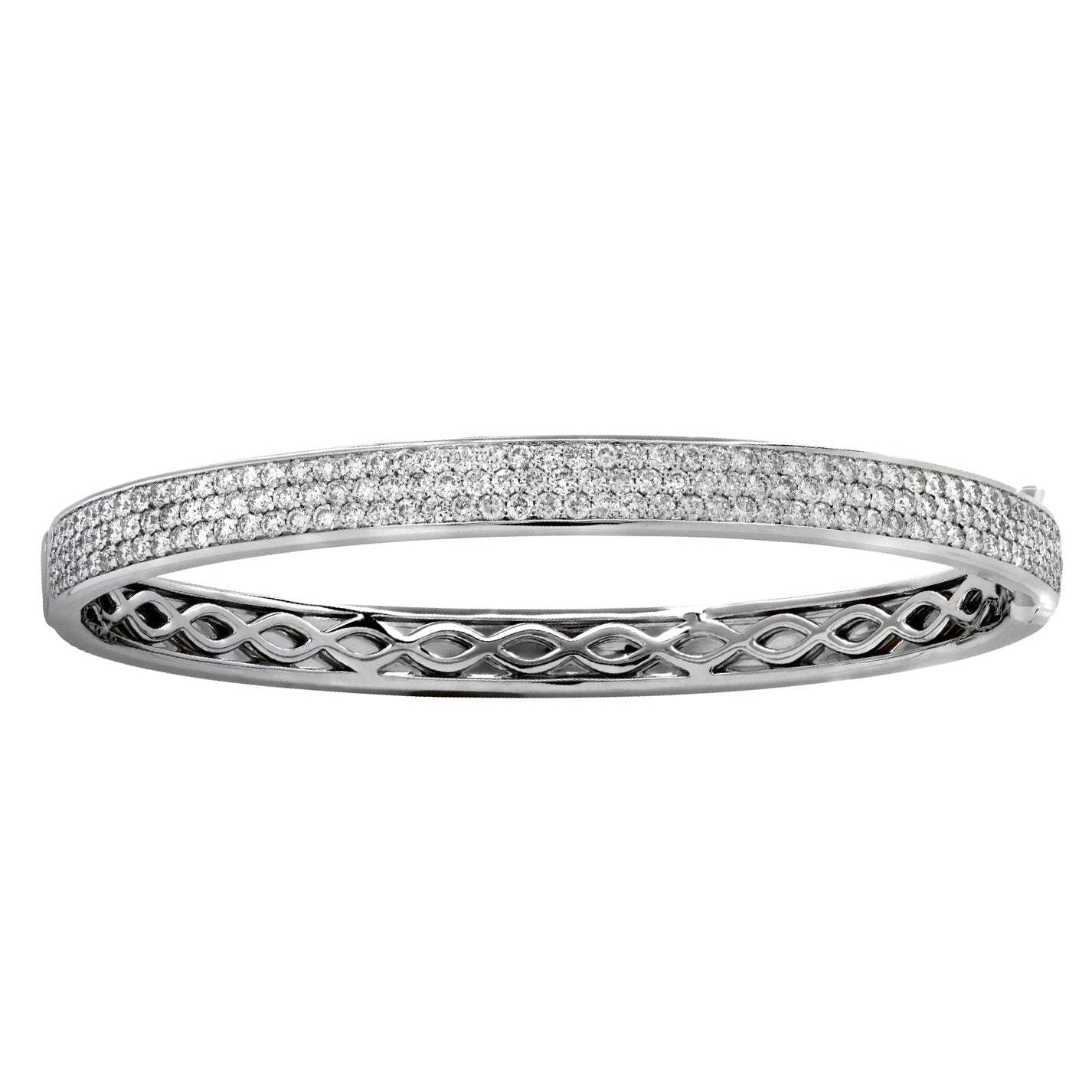 Elegant VIVID 18K White Gold Diamond Bangle featuring 290 round brilliant-cut diamonds totaling 4.59 carats, showcasing a luxurious design ideal for refined taste.