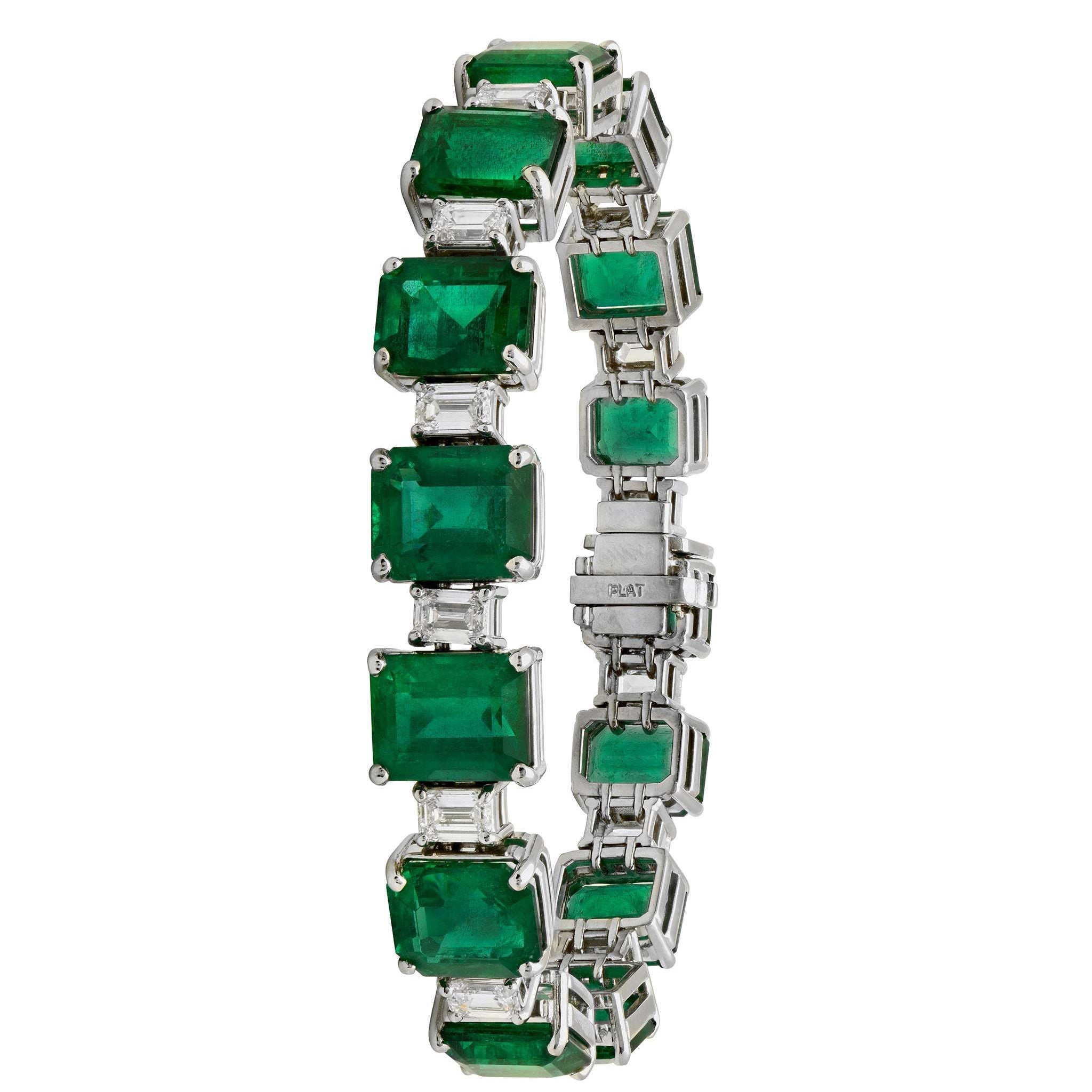 47ct Emerald and Diamond Bracelet in Platinum - V49395 Vivid Diamonds