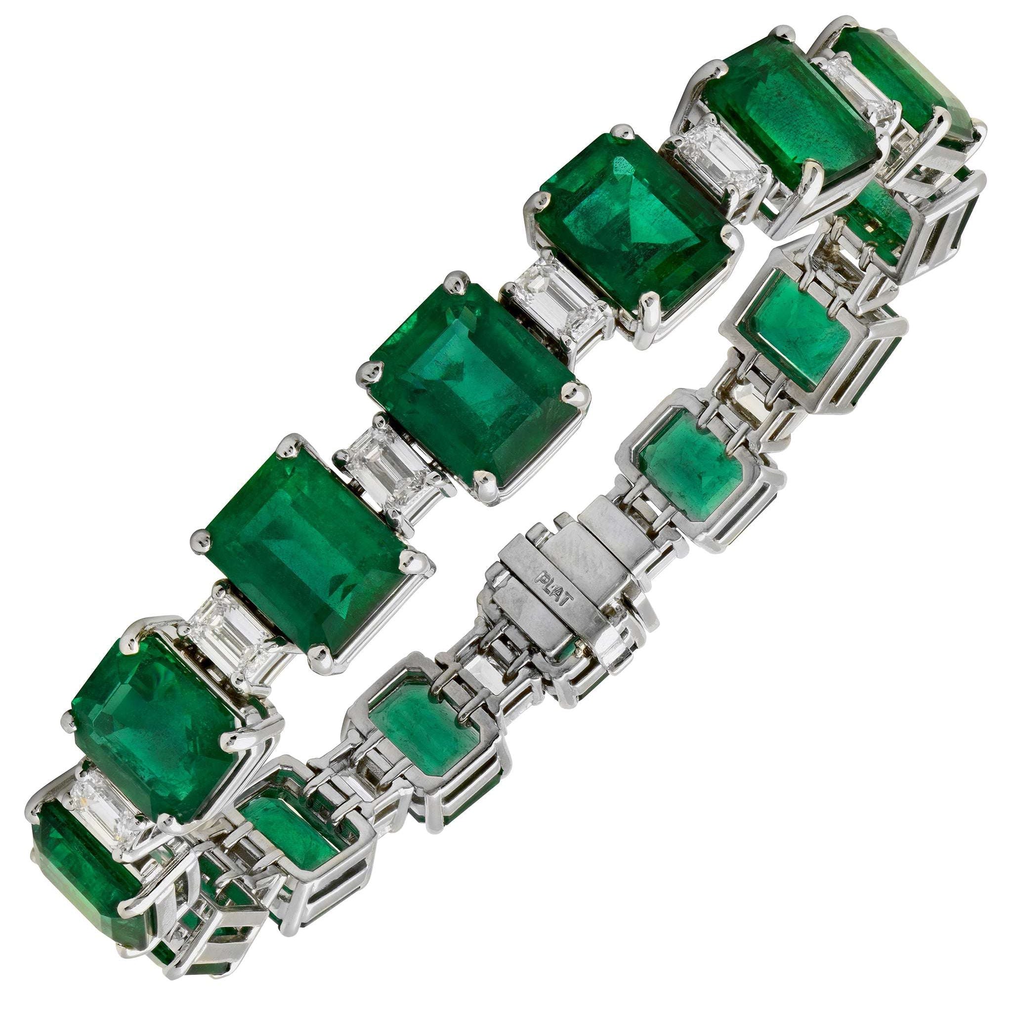 47ct Emerald and Diamond Bracelet in Platinum - V49395 Vivid Diamonds