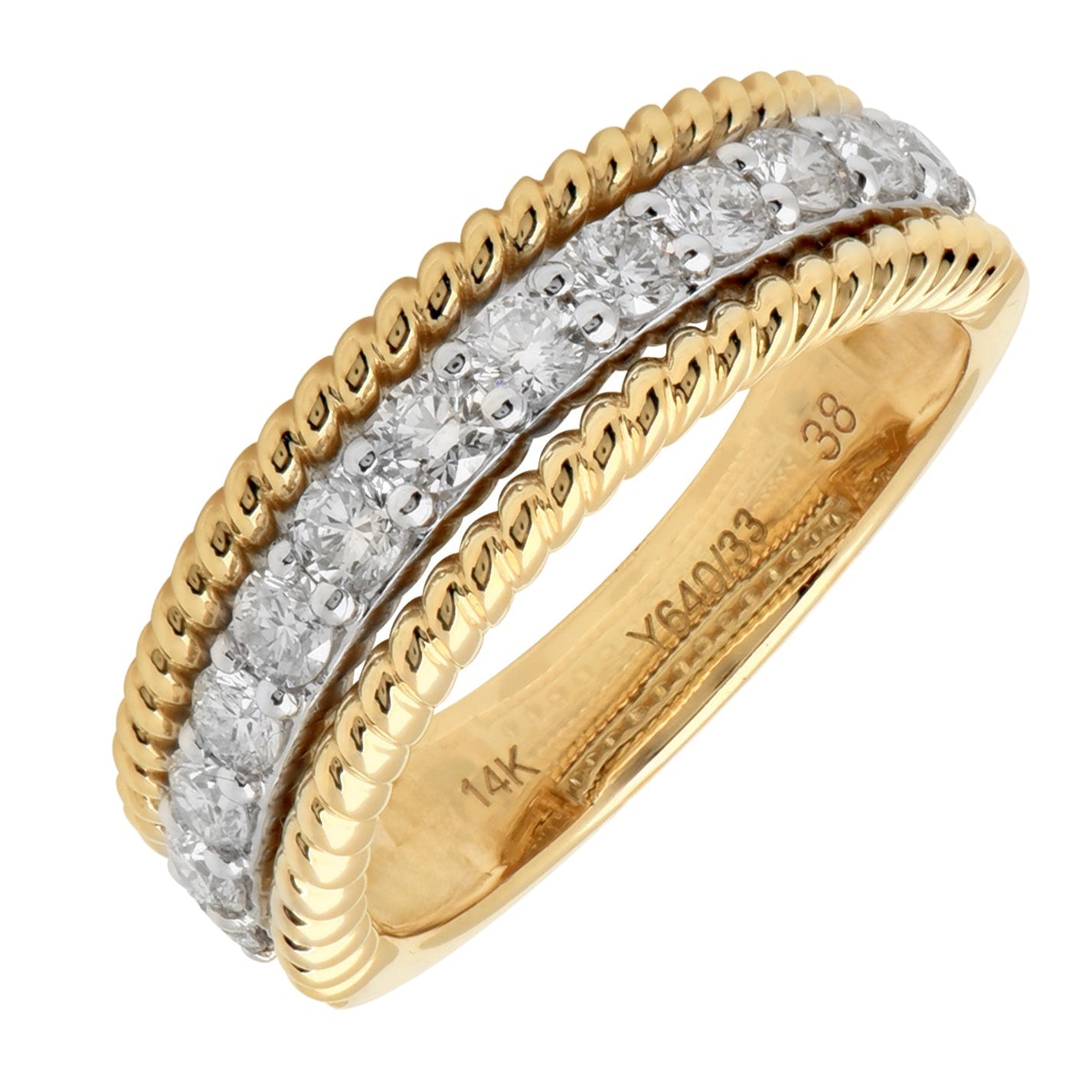14K Gold Wedding Band with 13 Diamonds by Vivid Diamonds, featuring intricate detailing and a luxurious design, perfect for symbolizing love and commitment.