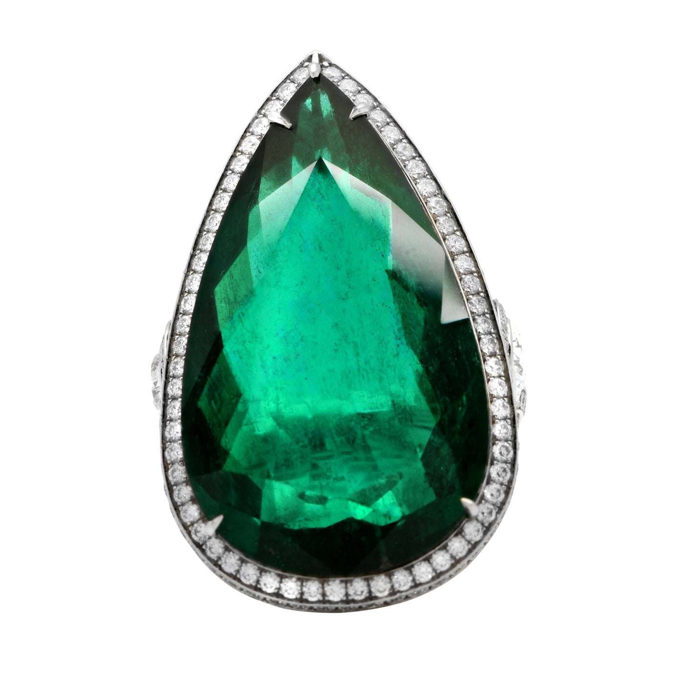 20.47ct Emerald & Diamond Platinum Ring – V49962 Vivid Diamonds