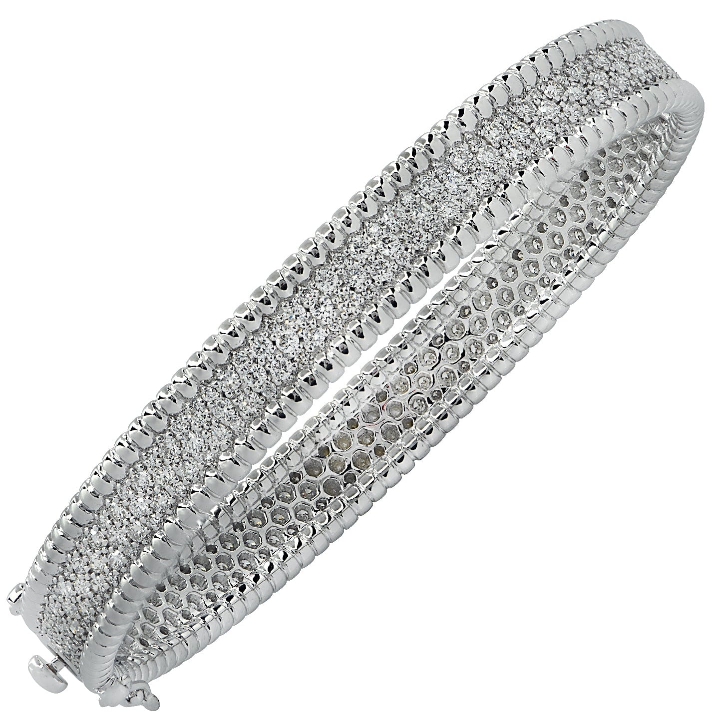 Vivid Diamonds 2.88 Carat Diamond Bangle Bracelet showcasing intricately set round brilliant cut diamonds in white gold, designed for elegance and luxury.