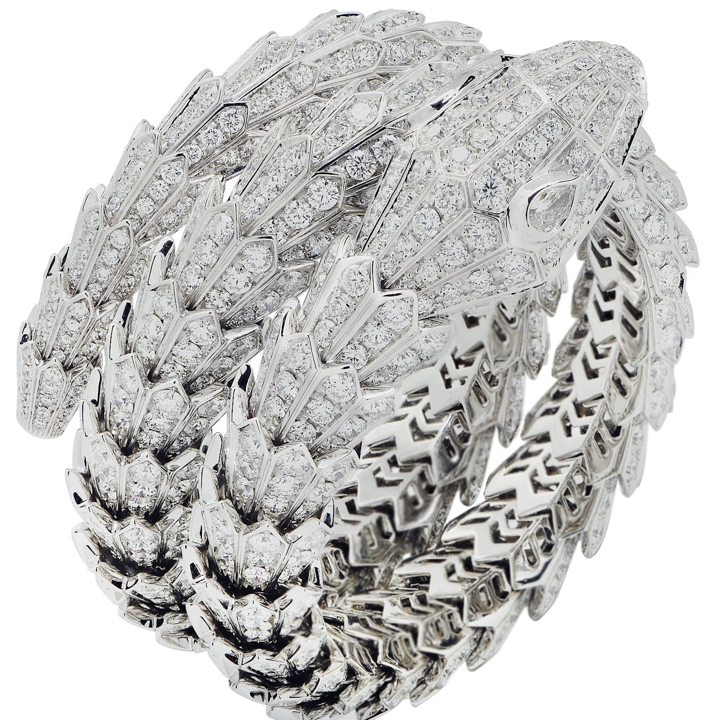Bvlgari Serpenti Triple Wrap Full Pavé Diamond Bracelet in White Gold – V50030 Vivid Diamonds