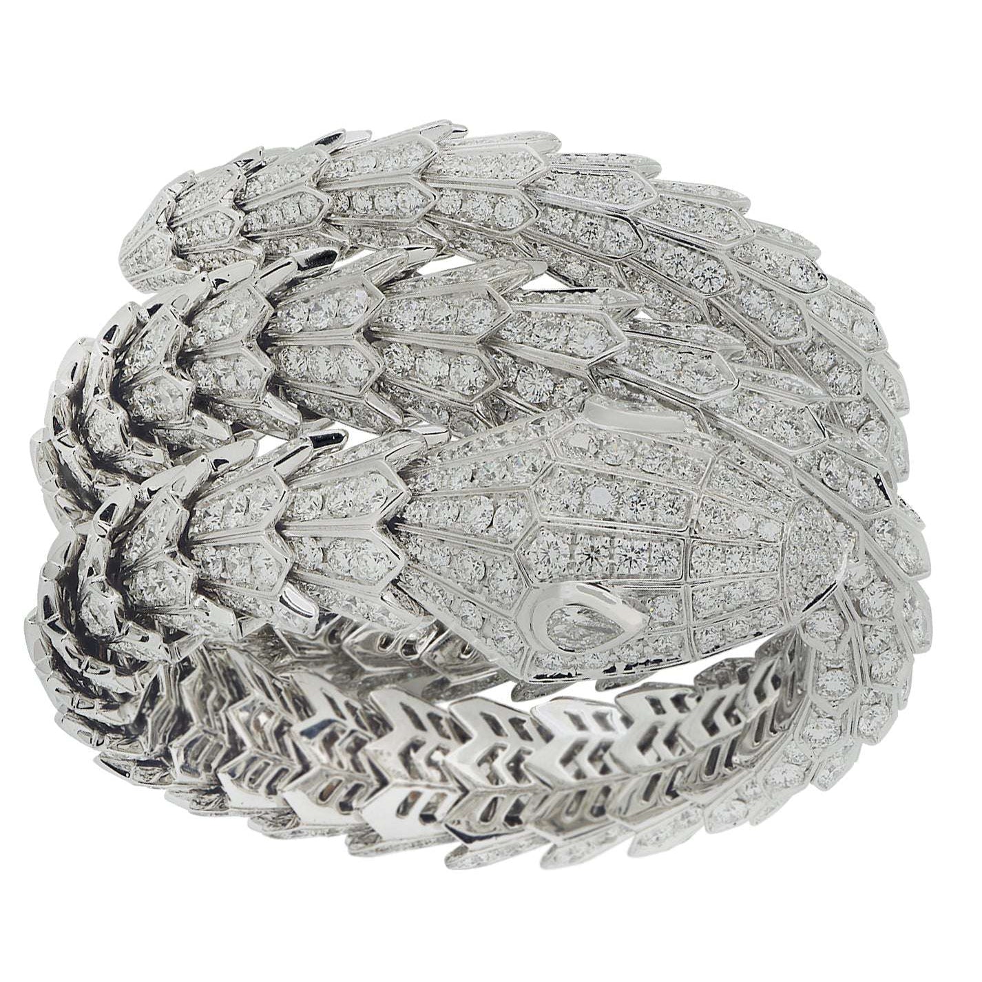 Bvlgari Serpenti Triple Wrap Full Pavé Diamond Bracelet in White Gold – V50030 Vivid Diamonds