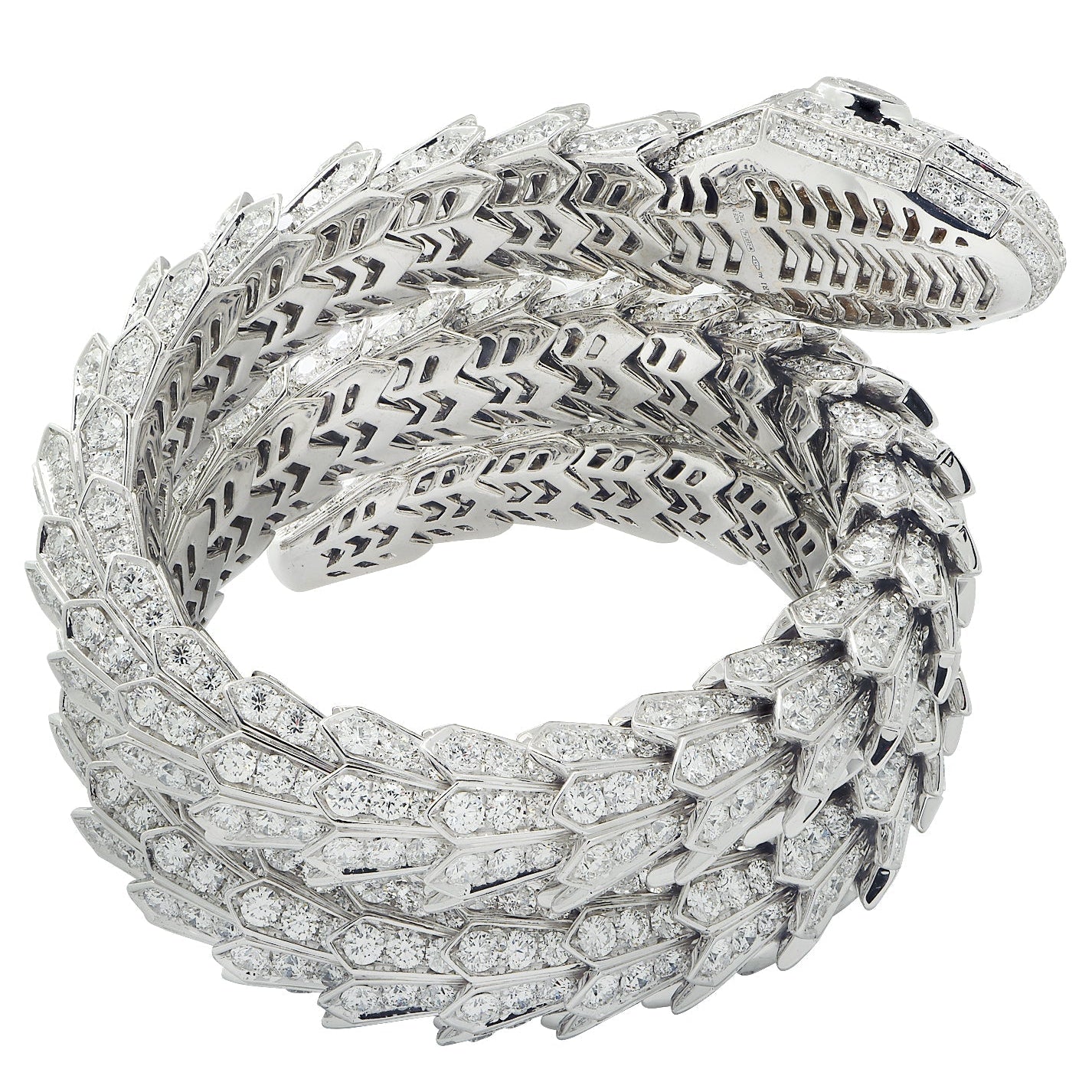 Bvlgari Serpenti Triple Wrap Full Pavé Diamond Bracelet in White Gold – V50030 Vivid Diamonds