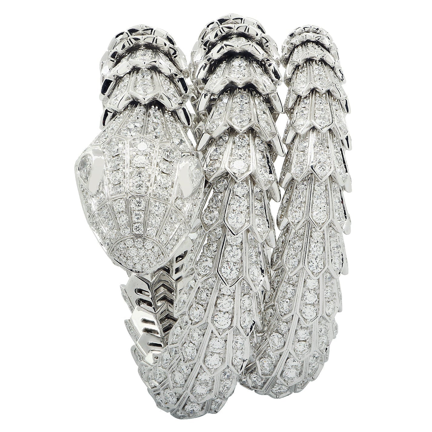 Bvlgari Serpenti Triple Wrap Full Pavé Diamond Bracelet in White Gold – V50030 Vivid Diamonds