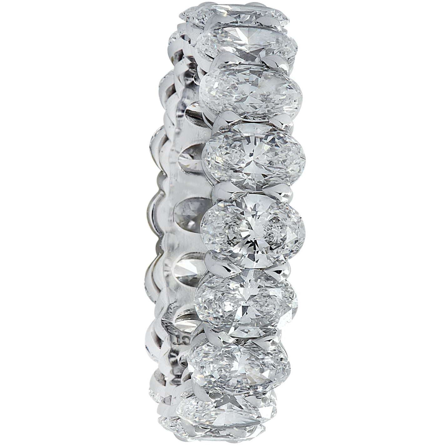 Side profile of Vivid Diamonds 4.31 Carat Platinum Eternity Band, highlighting 18 oval cut diamonds in a luxurious design, size 5.75.