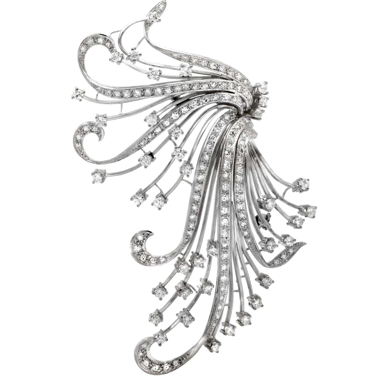 Exquisite 2.50ct Diamond Brooch in 18k White Gold by Vivid Diamonds – Showcasing a stunning cascading design with diamonds that sparkle in a graceful motion.