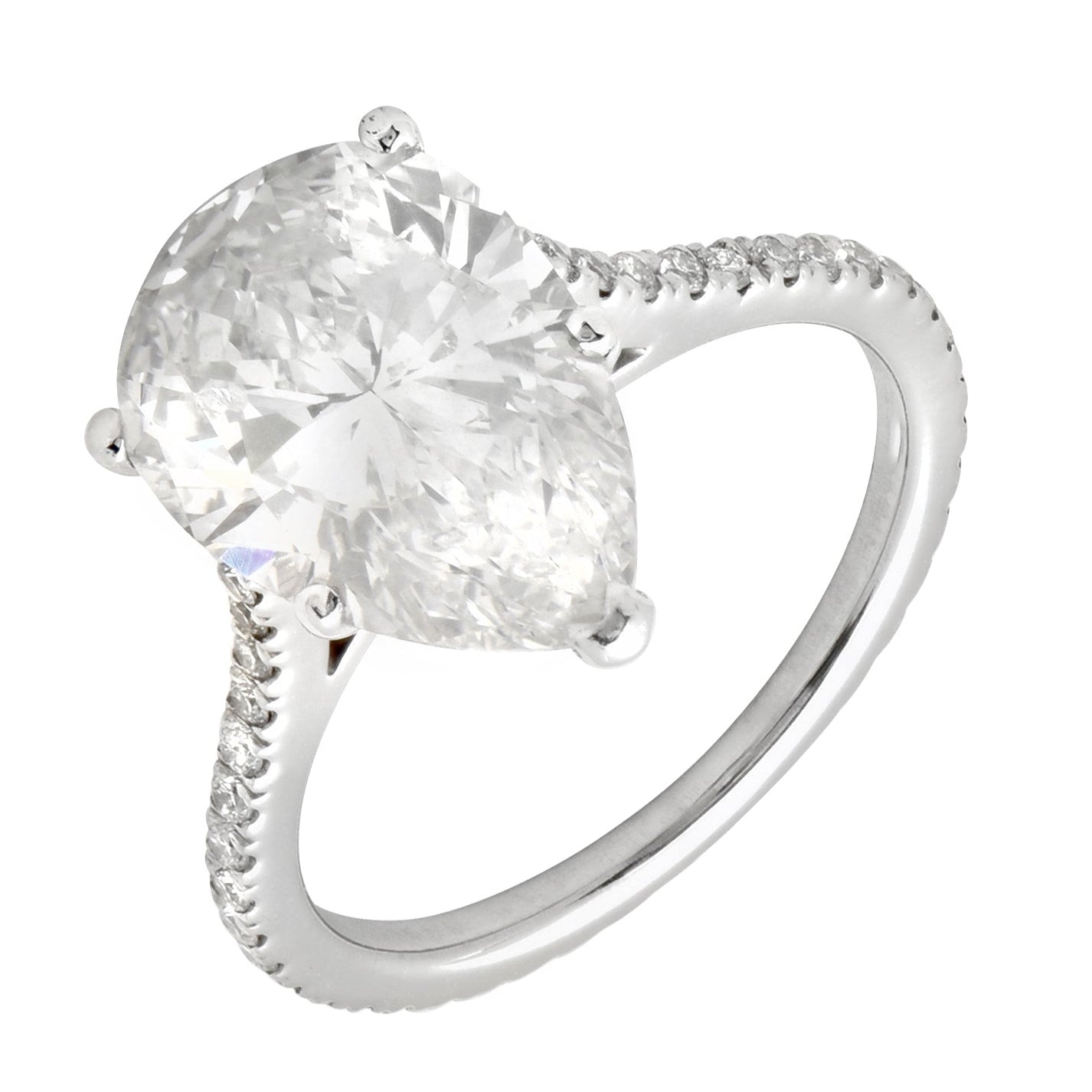Exquisite 3.28ct Pear Shape Diamond Ring by Vivid Diamonds showcasing a sparkling, elongated teardrop diamond set in a polished band with delicate accents.