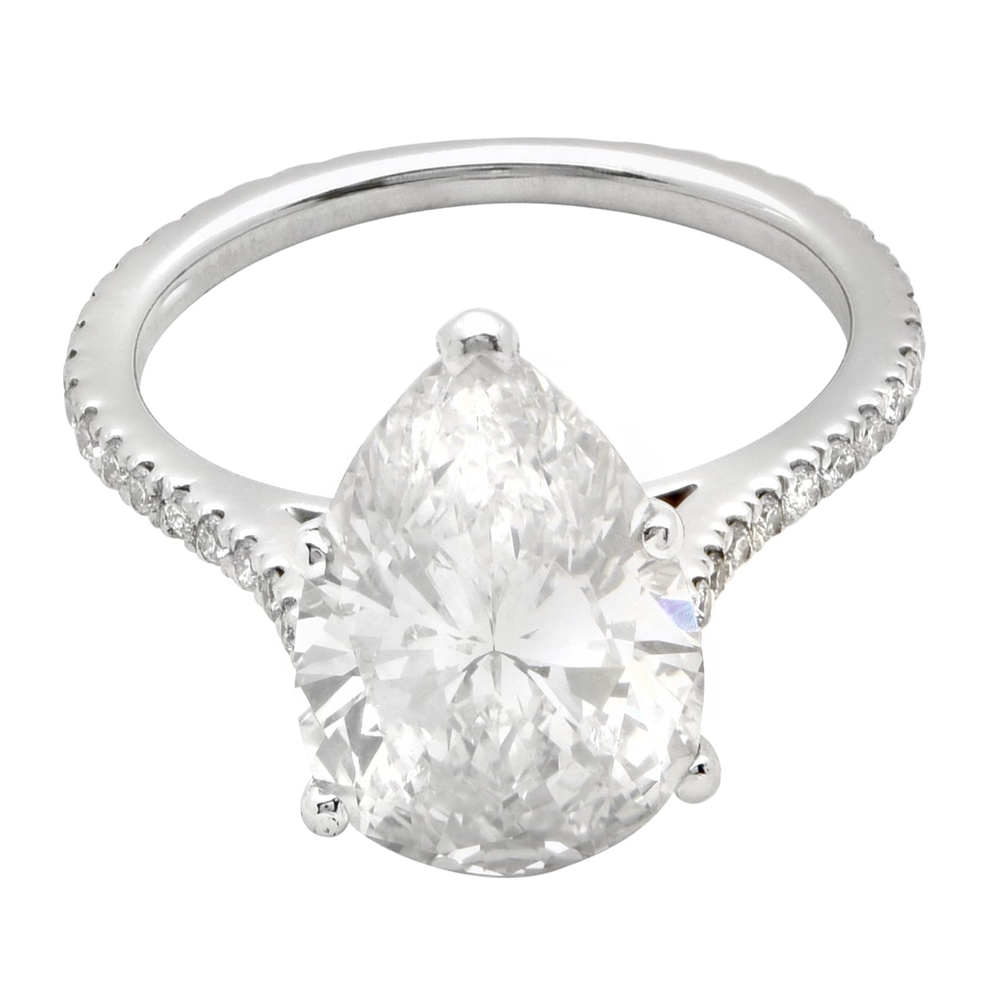 Elegant 3.28ct Pear Shape Diamond Ring by Vivid Diamonds, showcasing a stunning pear-cut diamond set in a high-polished band, radiating brilliance and sophistication.