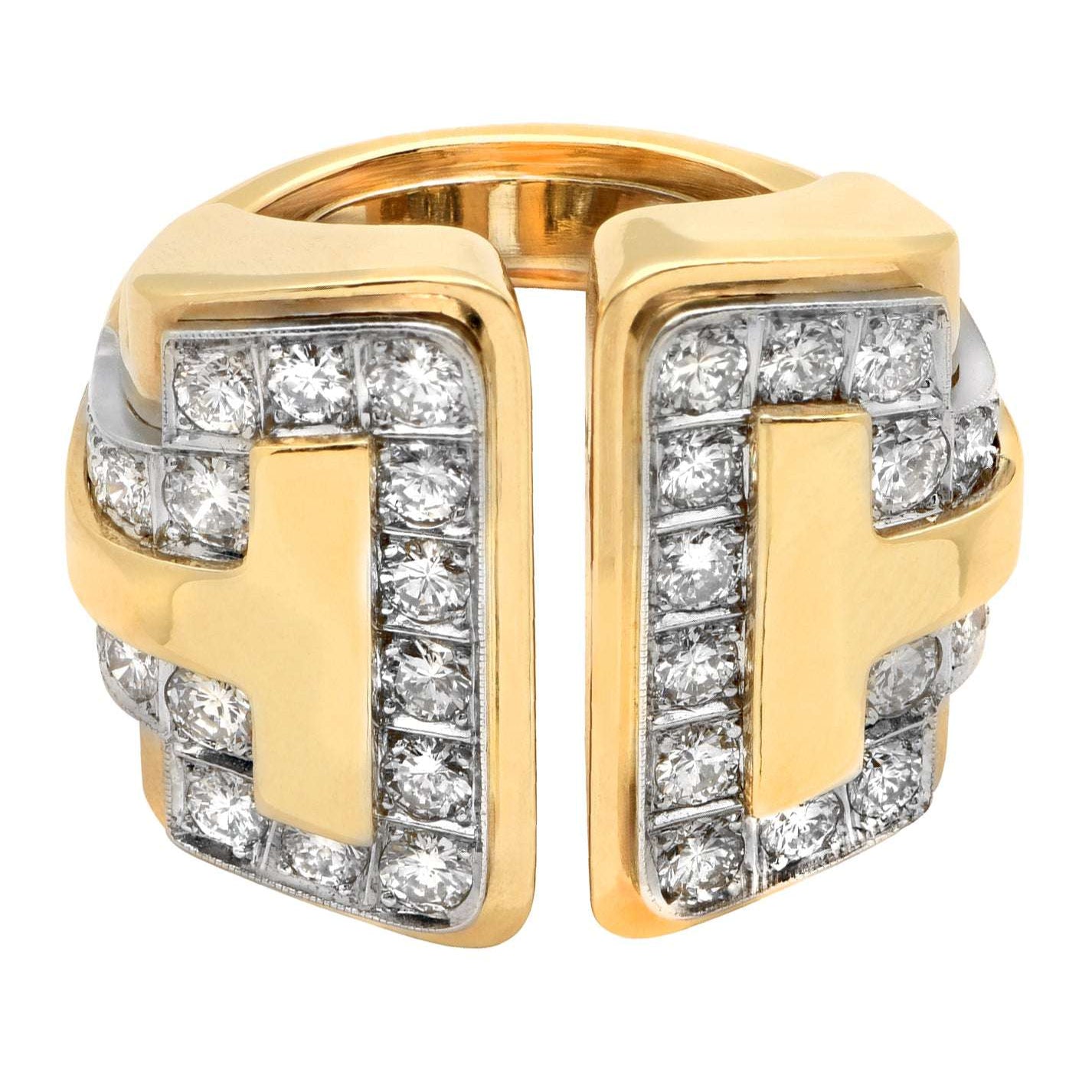 Elegant 18 Karat Yellow Gold 3ct Diamond Ring by Vivid Diamonds, showcasing a bold structure adorned with sparkling round brilliant diamonds, perfect for sophisticated jewelry collections.