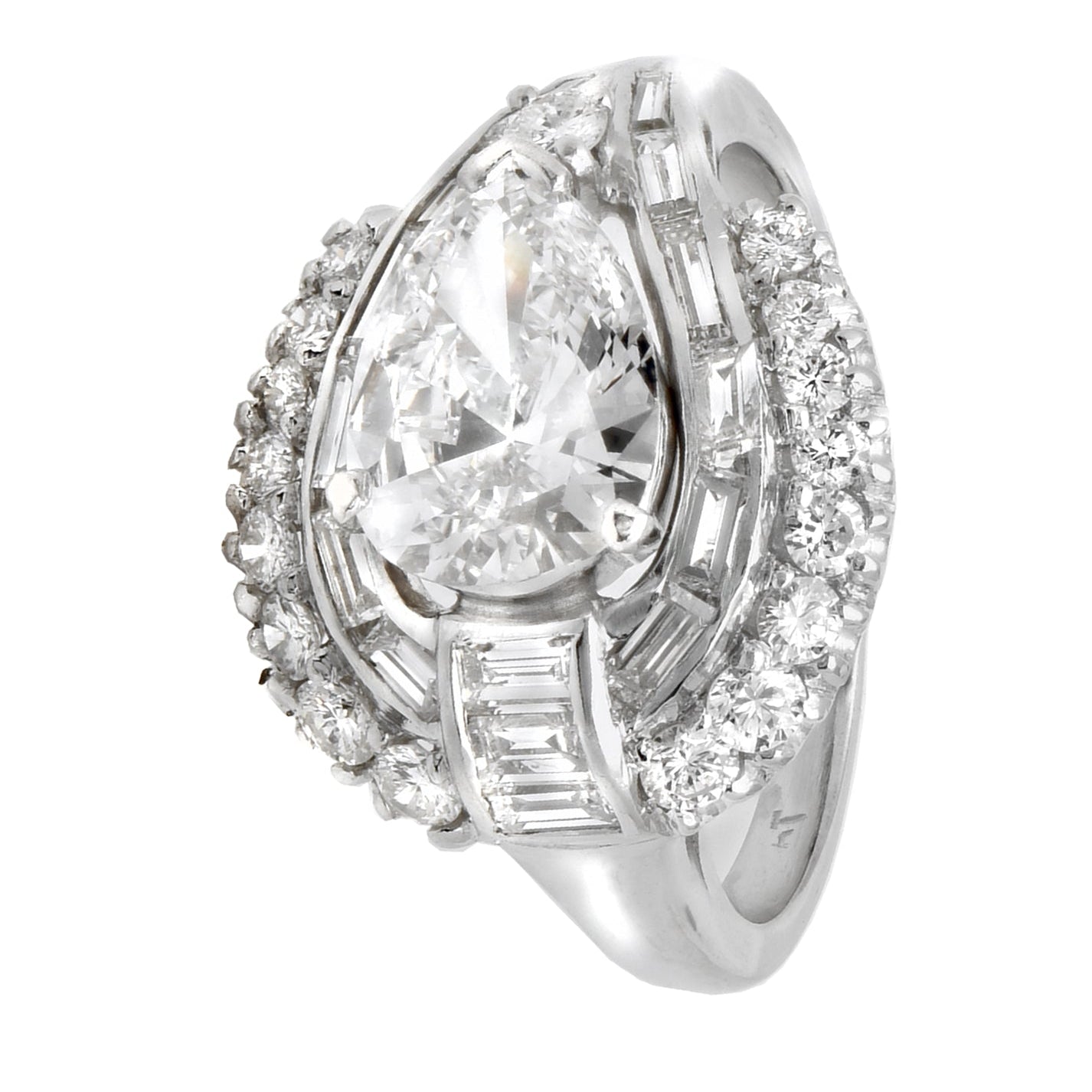 Exquisite 1.27ct Platinum Pear Cut Diamond Engagement Ring with VS1 Clarity and E Color, highlighting the graceful teardrop silhouette and intricate diamond halo, perfect for symbolizing eternal love.