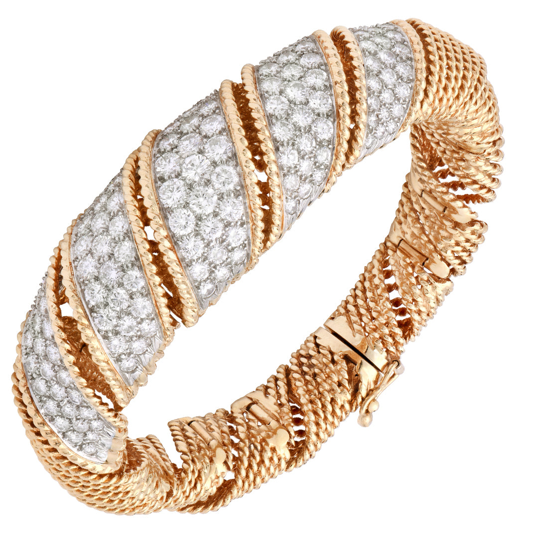 18k Yellow Gold Diamond Twisted Bangle Bracelet- V53501 – Vivid
