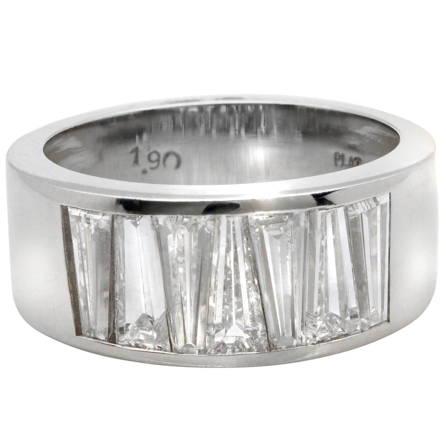 Luxurious 1.90 Carat Baguette Cut Diamond Platinum Wedding Band by Vivid Diamonds, showcasing seven exquisite tapered baguette-cut diamonds with a sleek and sophisticated design.