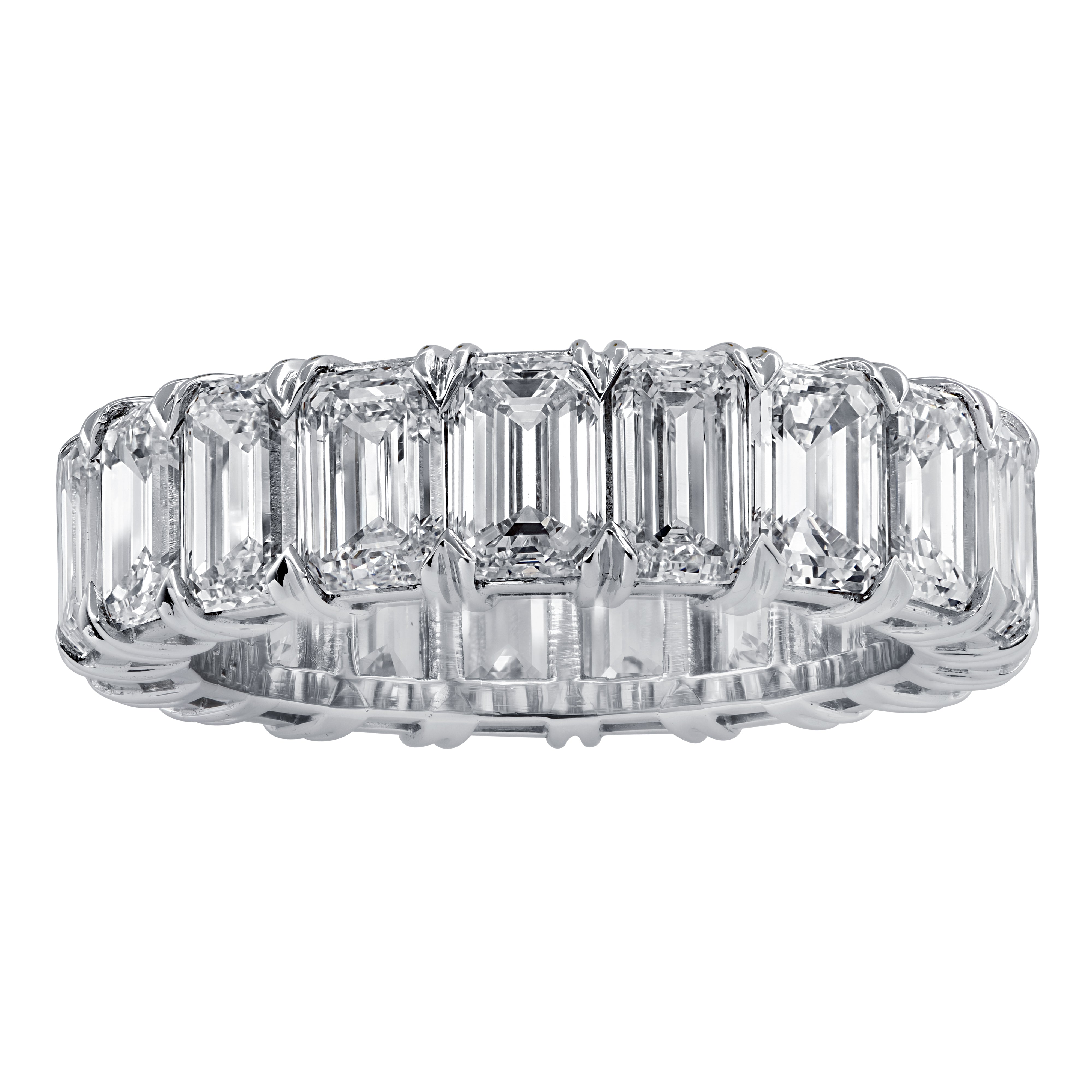 Vivid Diamonds 6.23 Ct Emerald Cut Diamond Eternity Band in Platinum - Timeless Elegance showcasing a stunning arrangement of 18 emerald cut diamonds, symbolizing timeless elegance and enduring love.