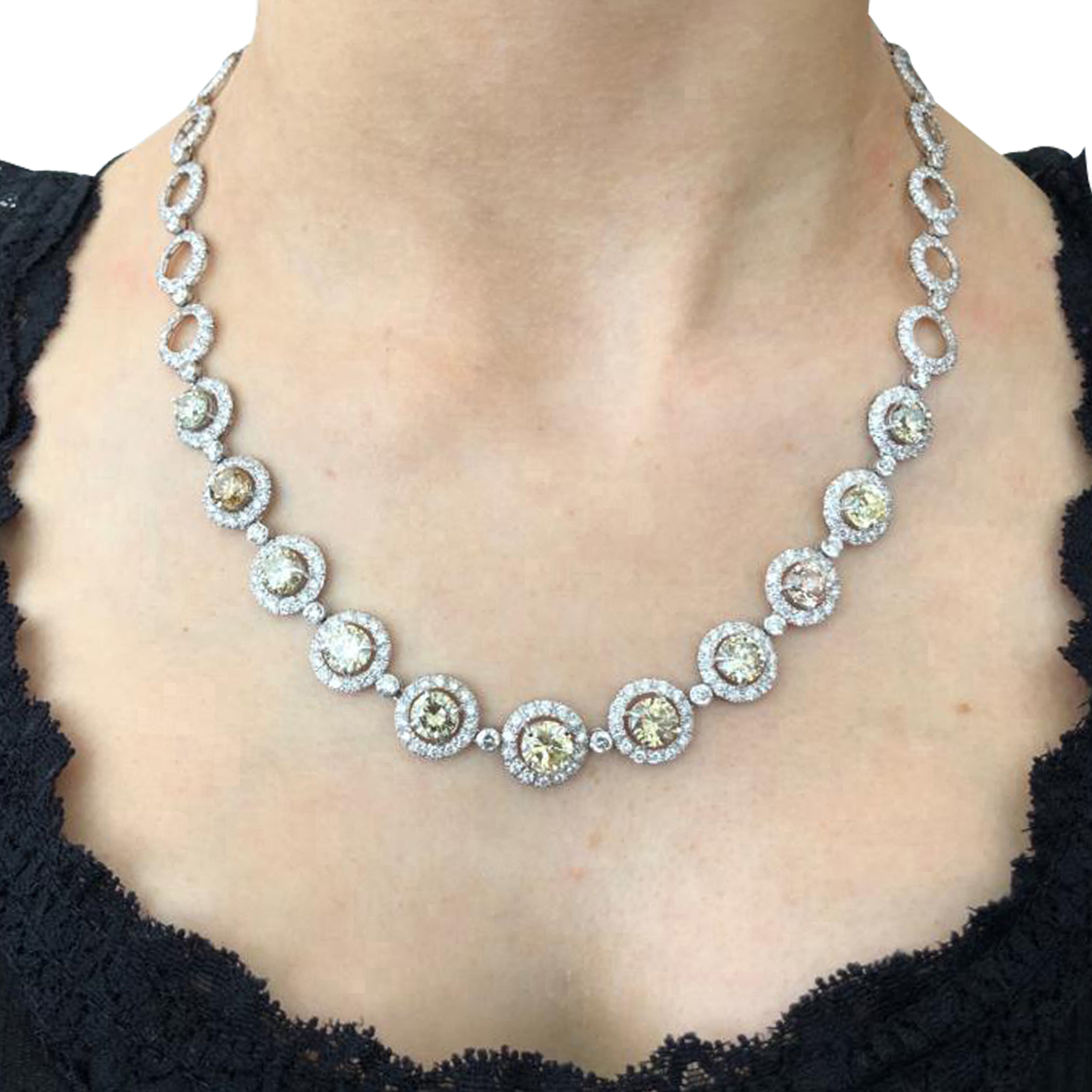 Magnificent 26.03ct GIA Graded Fancy Color Diamond Platinum Necklace Vivid Diamonds