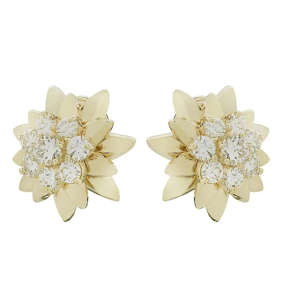 Diamond Flower Stud Earrings in 18K Yellow Gold – 1.8ct Round Brilliant – V46508