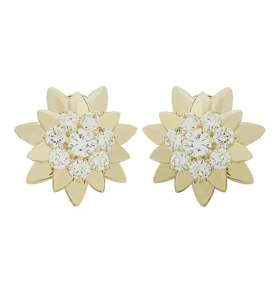 Diamond Flower Stud Earrings in 18K Yellow Gold – 1.8ct Round Brilliant – V46508