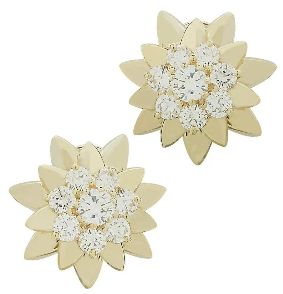 Diamond Flower Stud Earrings in 18K Yellow Gold – 1.8ct Round Brilliant – V46508